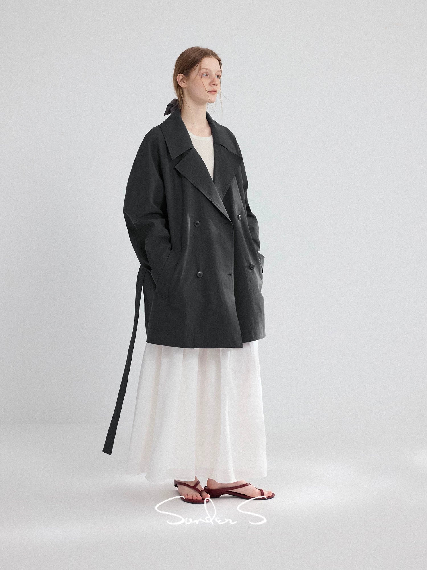 Textured Mid-Length Double-Breasted Trench Coat - Image 6
