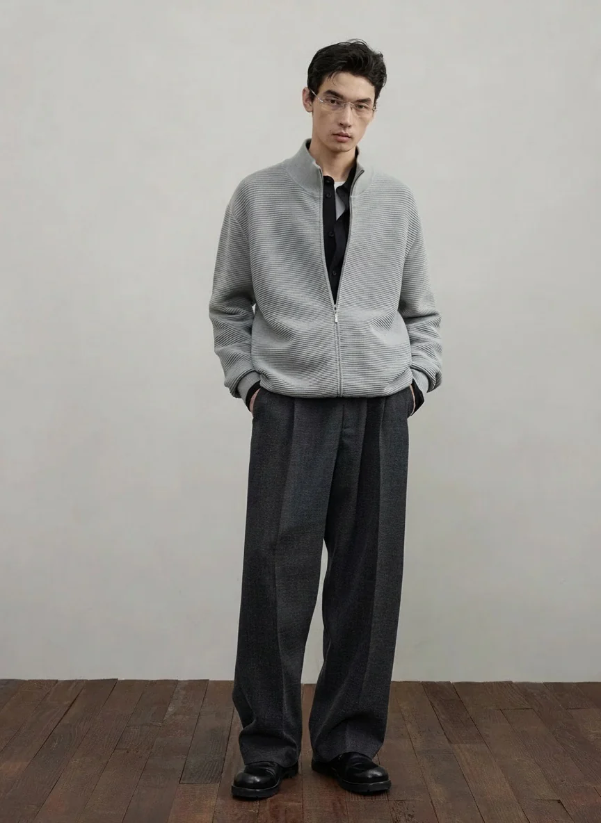 Textured Mock‑Neck Zip Cardigan - Image 2