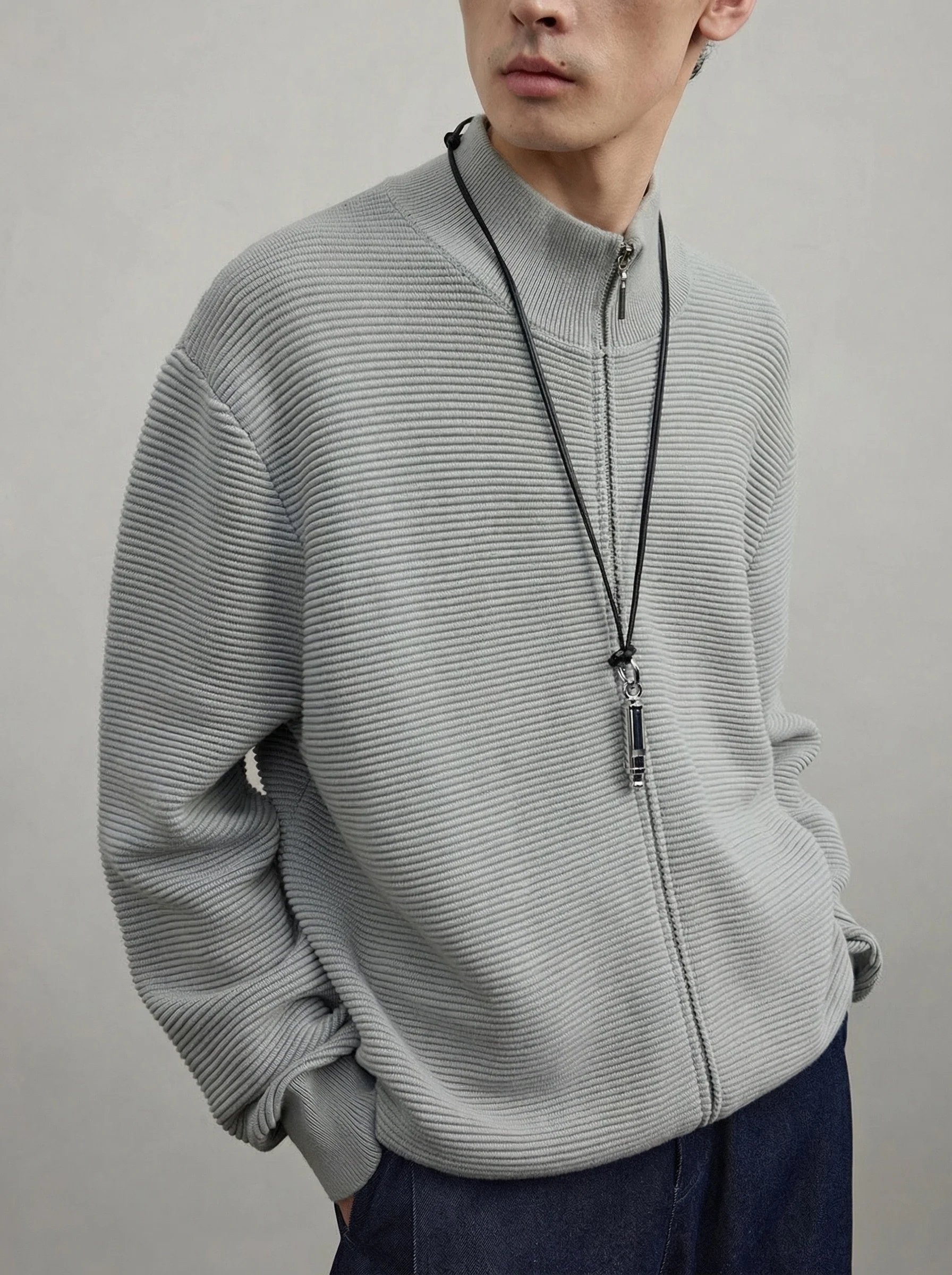 Textured Mock‑Neck Zip Cardigan - Image 3