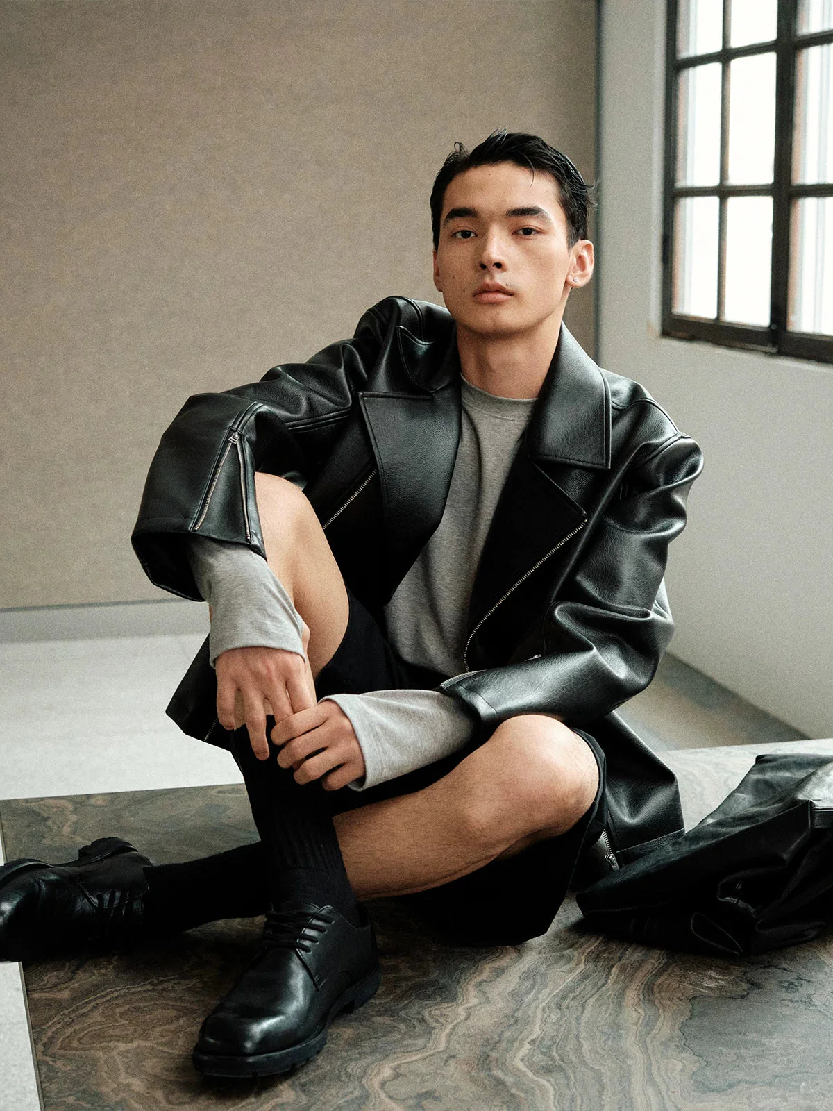 Textured PU Moto Jacket - Image 3