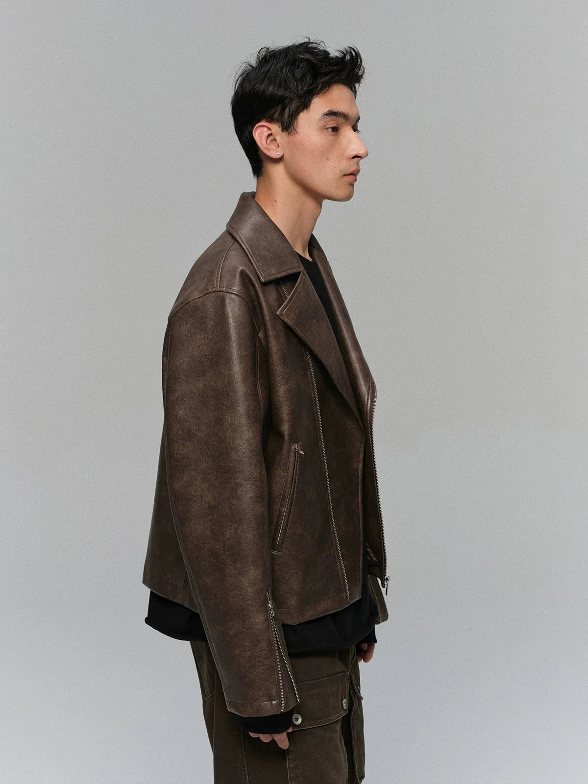 Textured PU Moto Jacket - Image 4