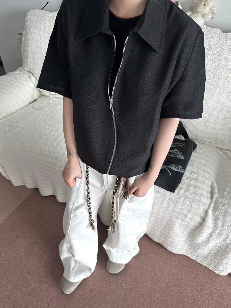 Textured S-Zip Short-Sleeve Shirt