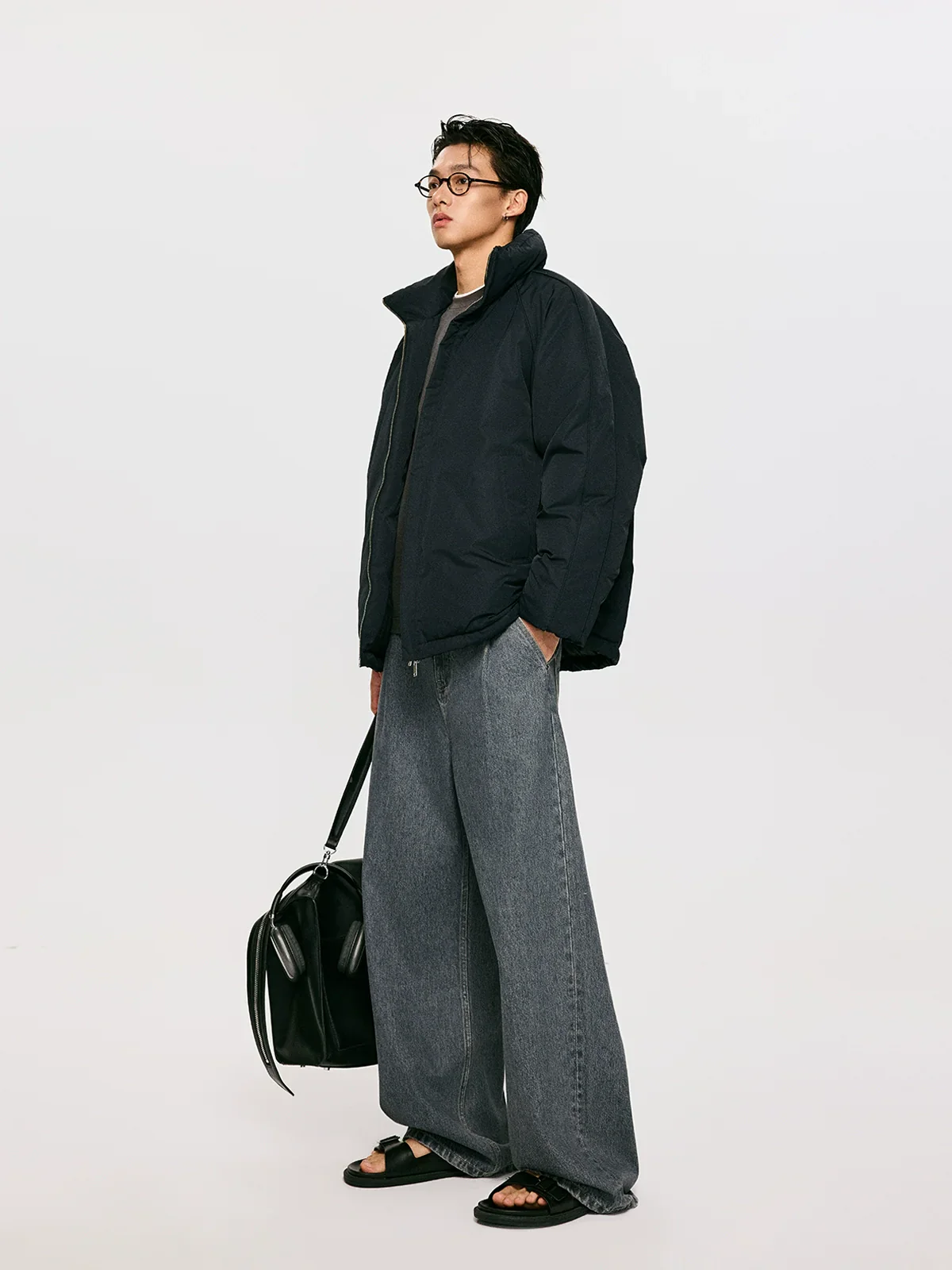 Textured Stand Collar Puffer Jacket - Image 2