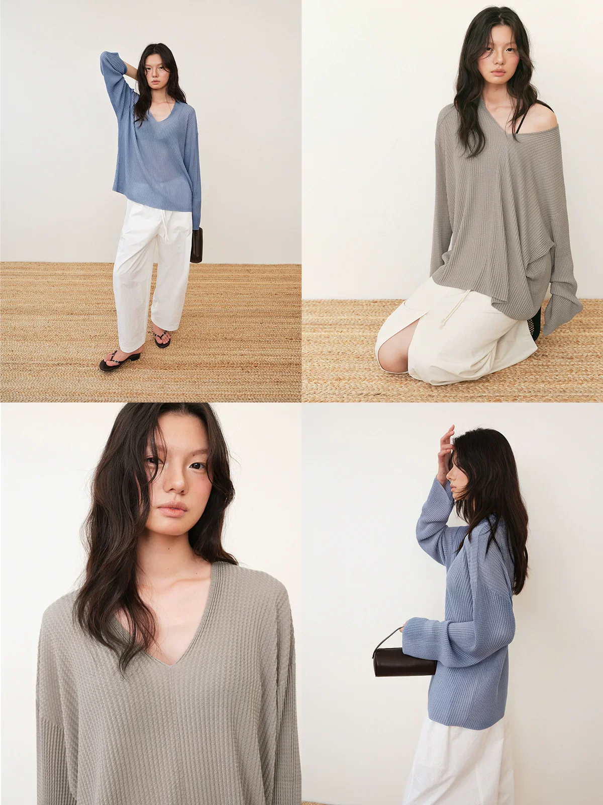 Textured Tencel V-Neck Long-Sleeve Top - Image 3