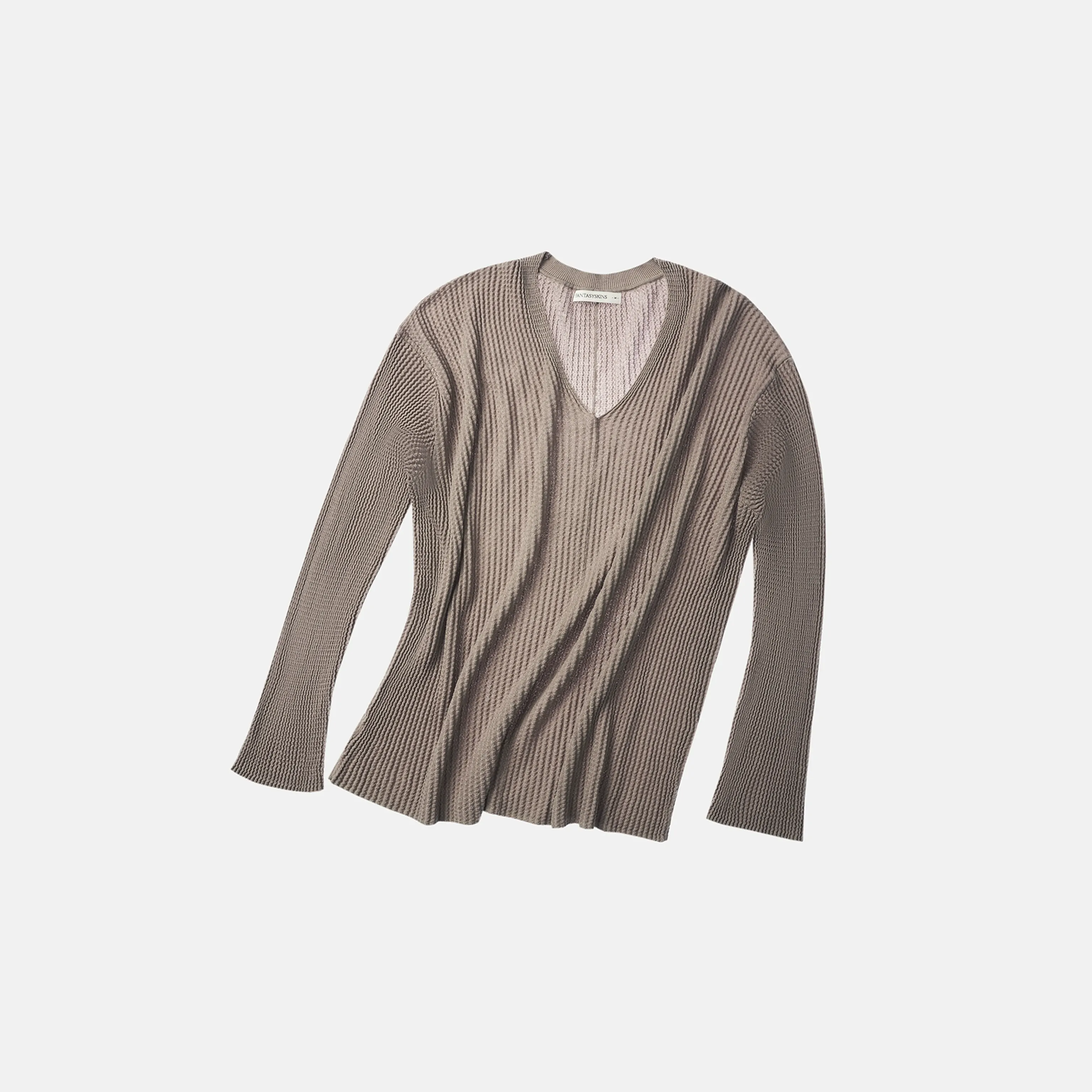 Textured Tencel V-Neck Long-Sleeve Top - Image 6