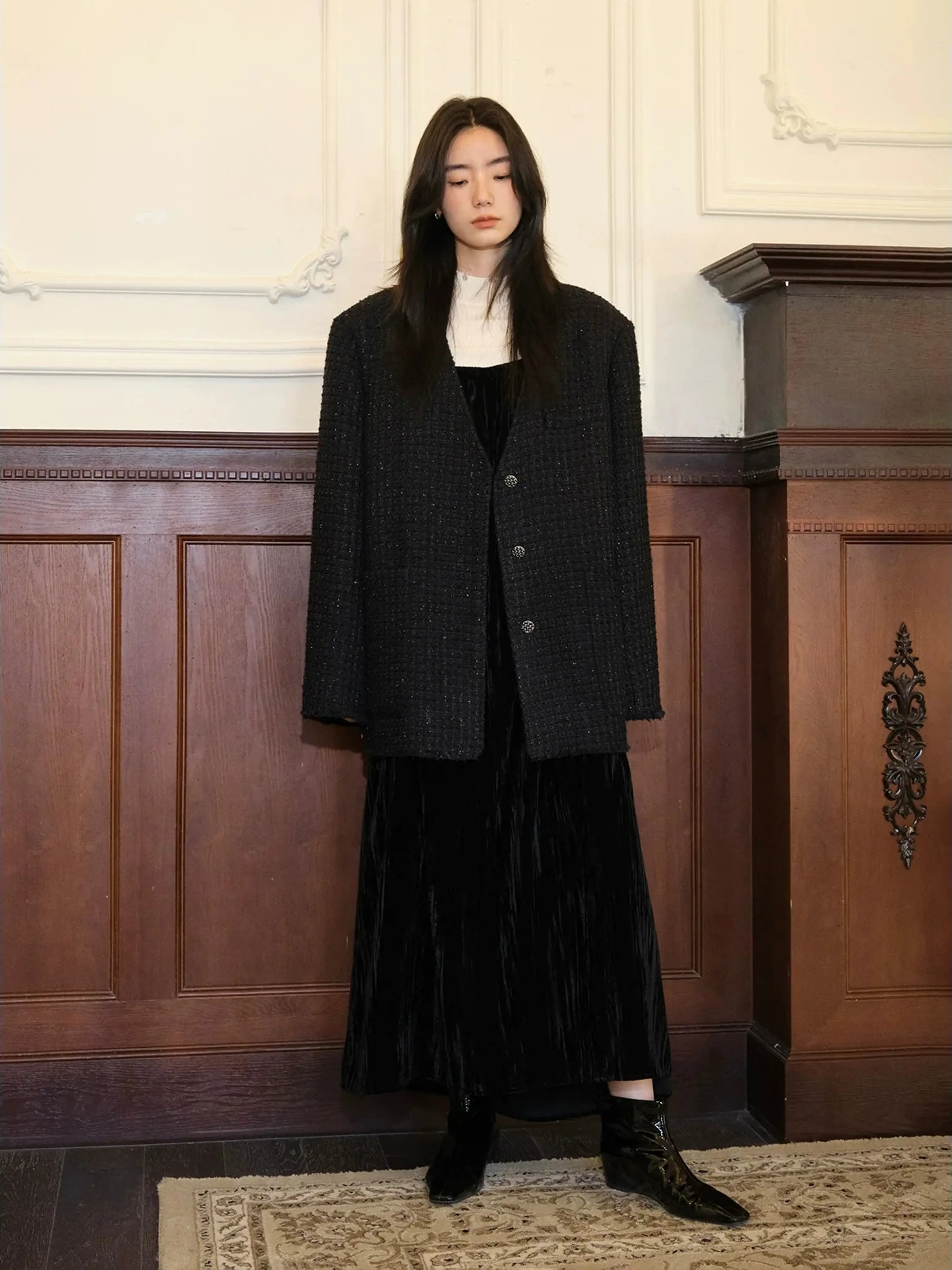 Textured Tweed V-Neck Jacket - Image 3