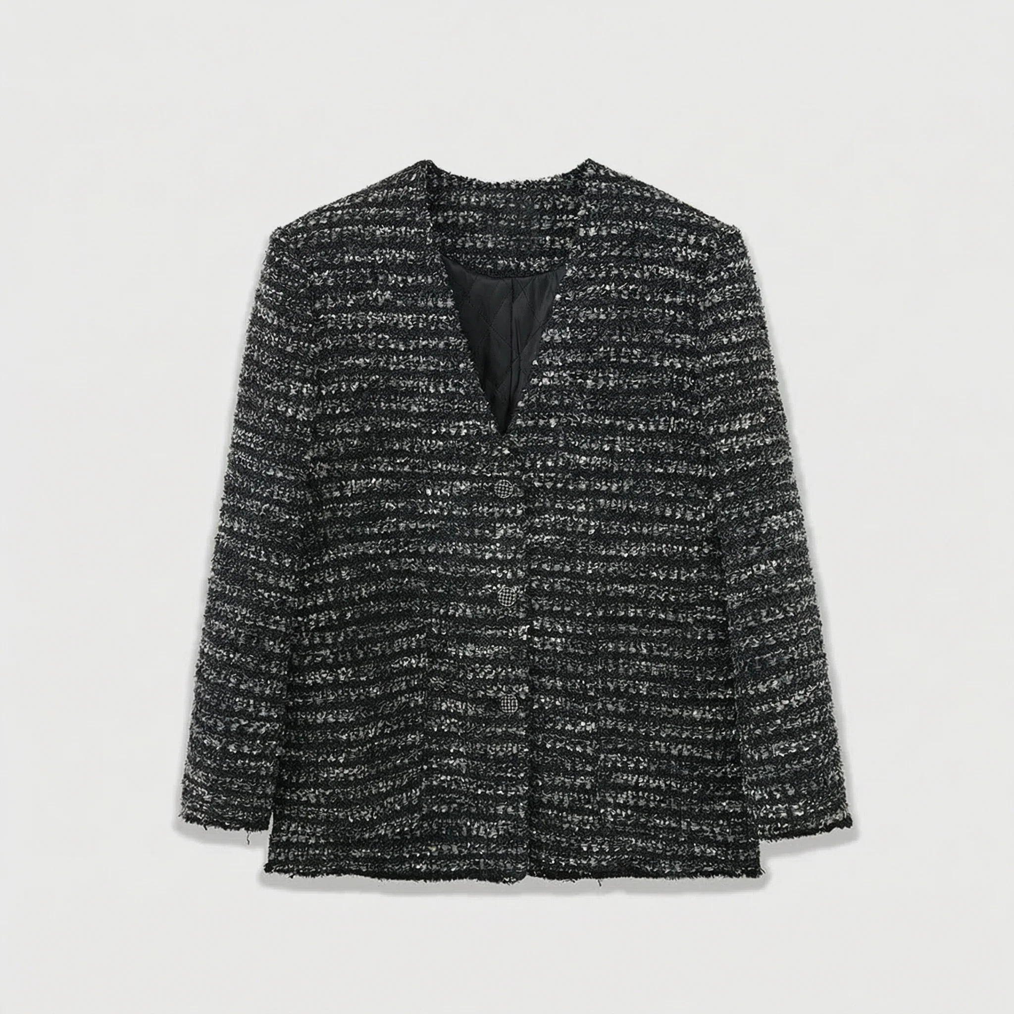 Textured Tweed V-Neck Jacket - Image 4