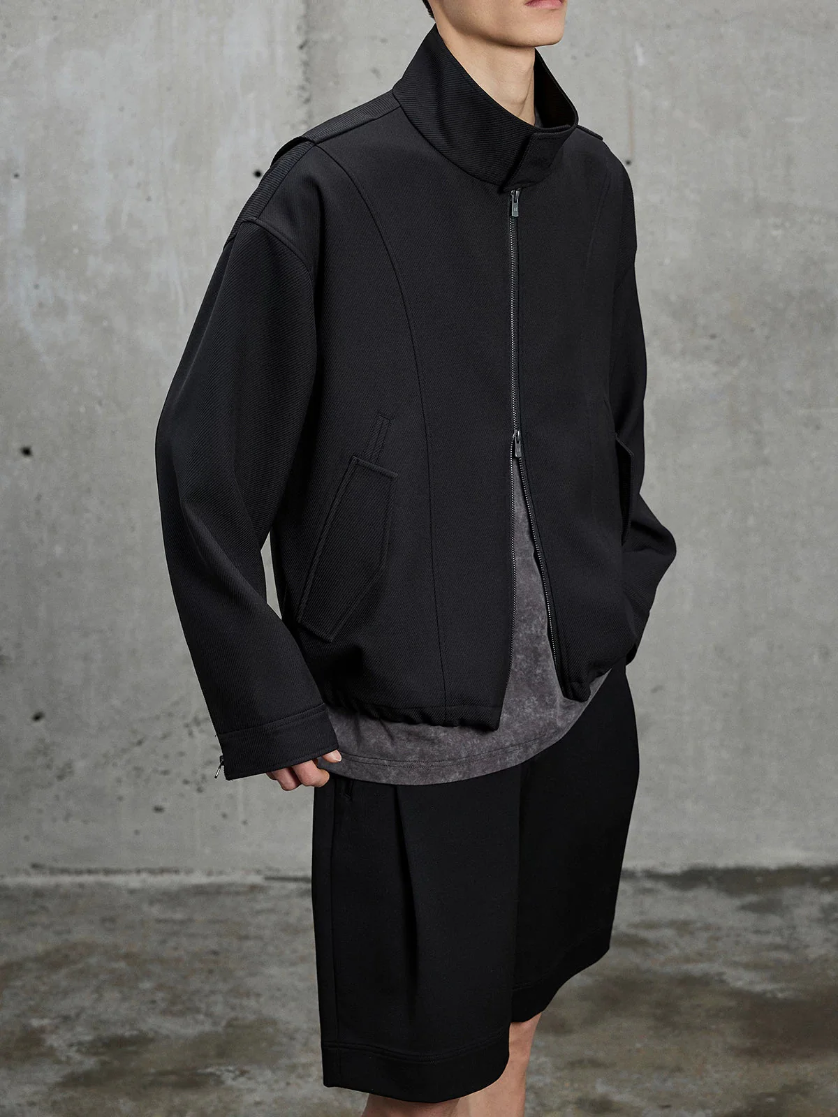 Textured Twill Funnel-Neck Jacket - Image 3