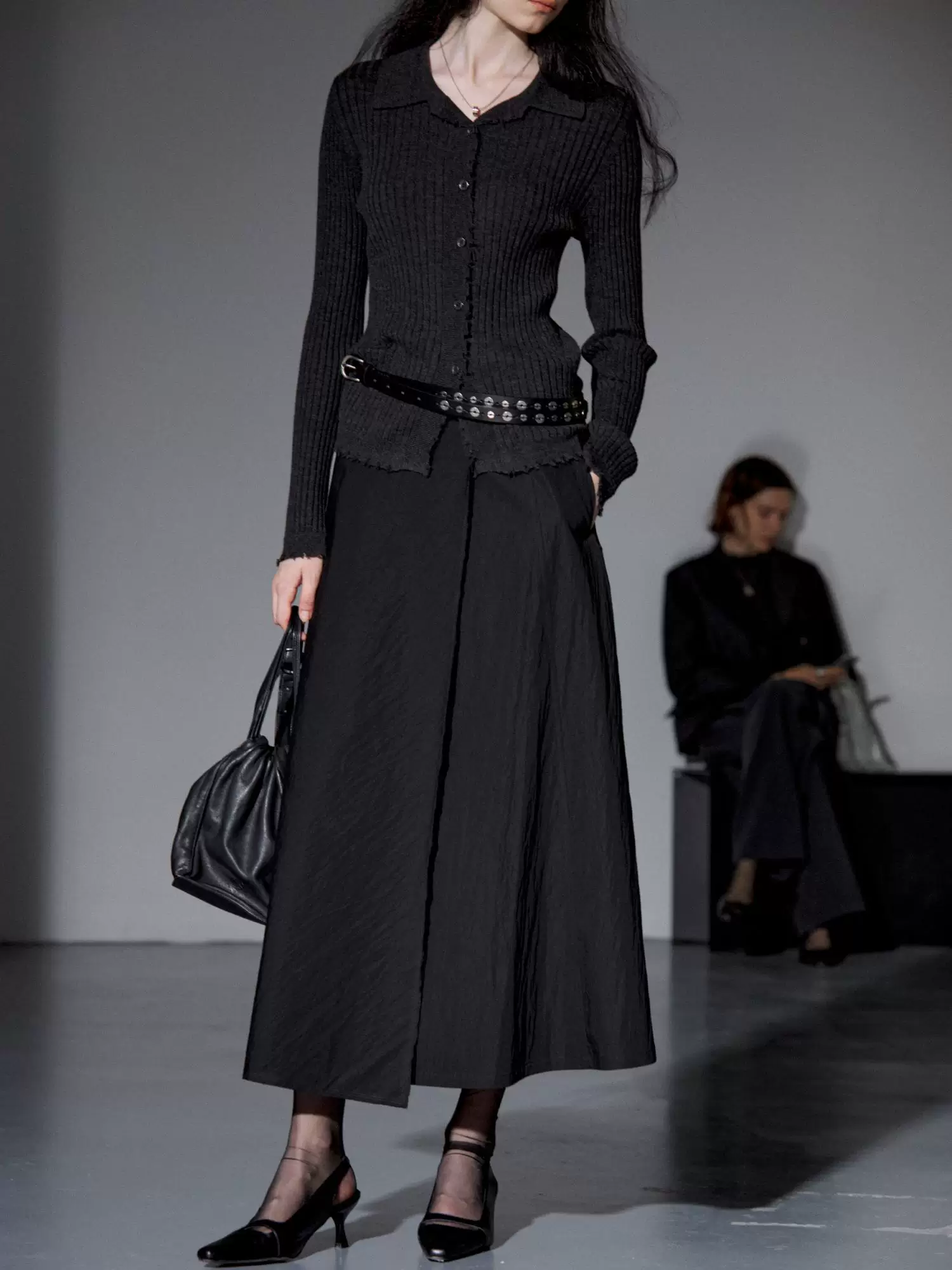 Textured Two-Way Wrap A-Line Midi Skirt - Image 2