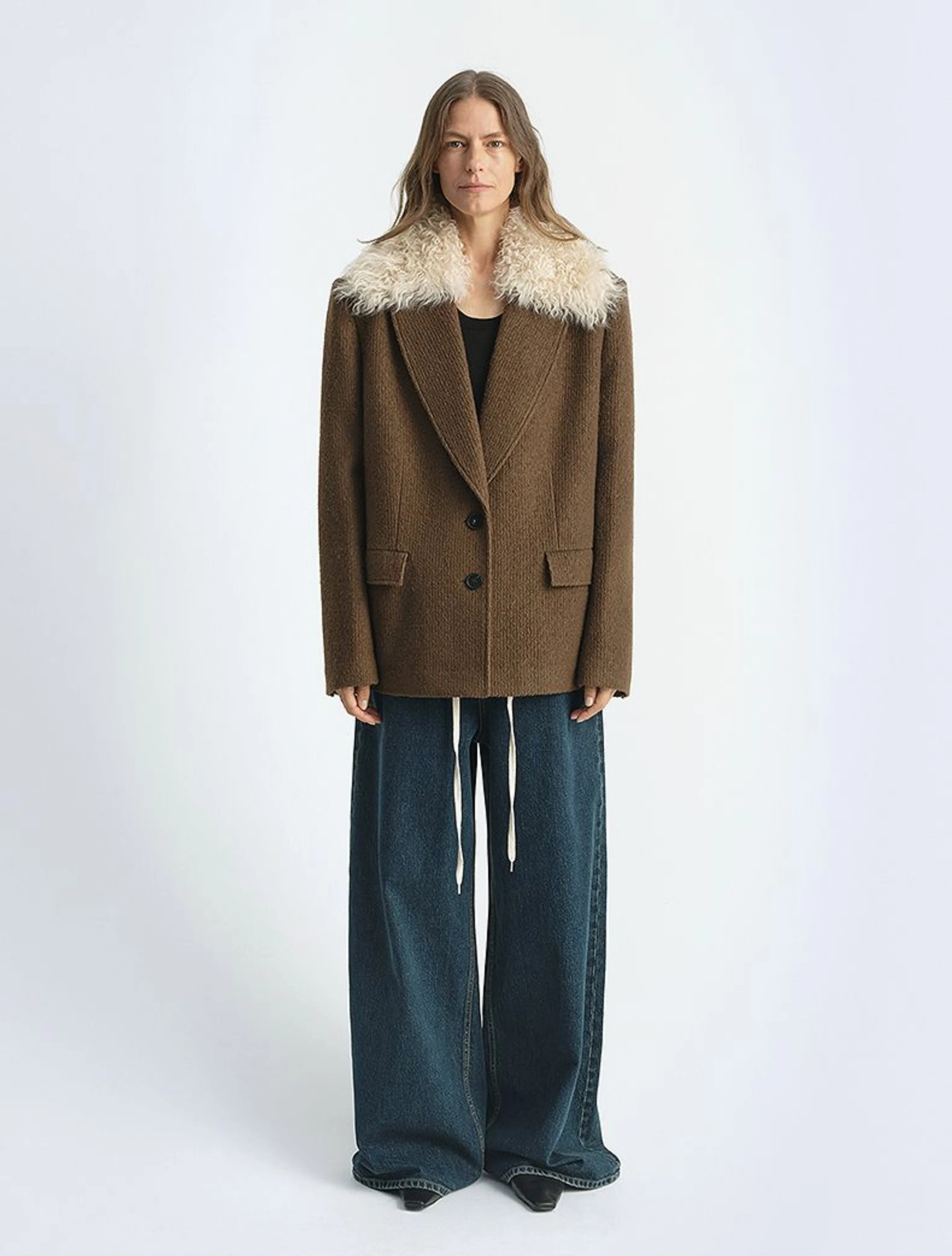 Textured Wool Coat with Fur Collar - Image 2