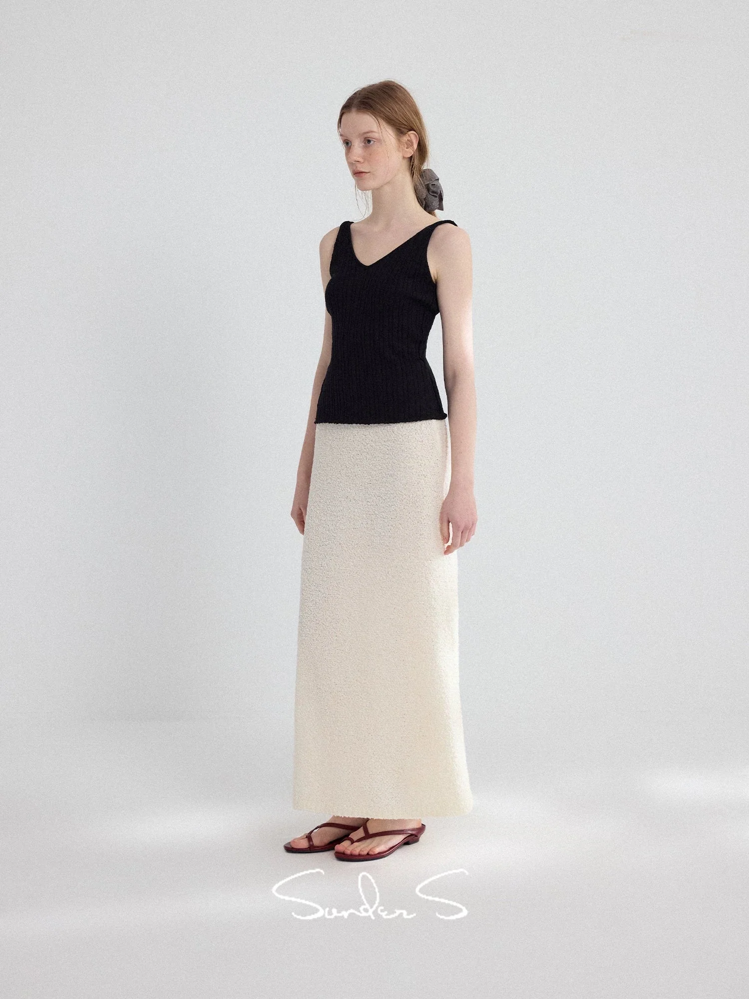 Textured Wool Knit Maxi Skirt