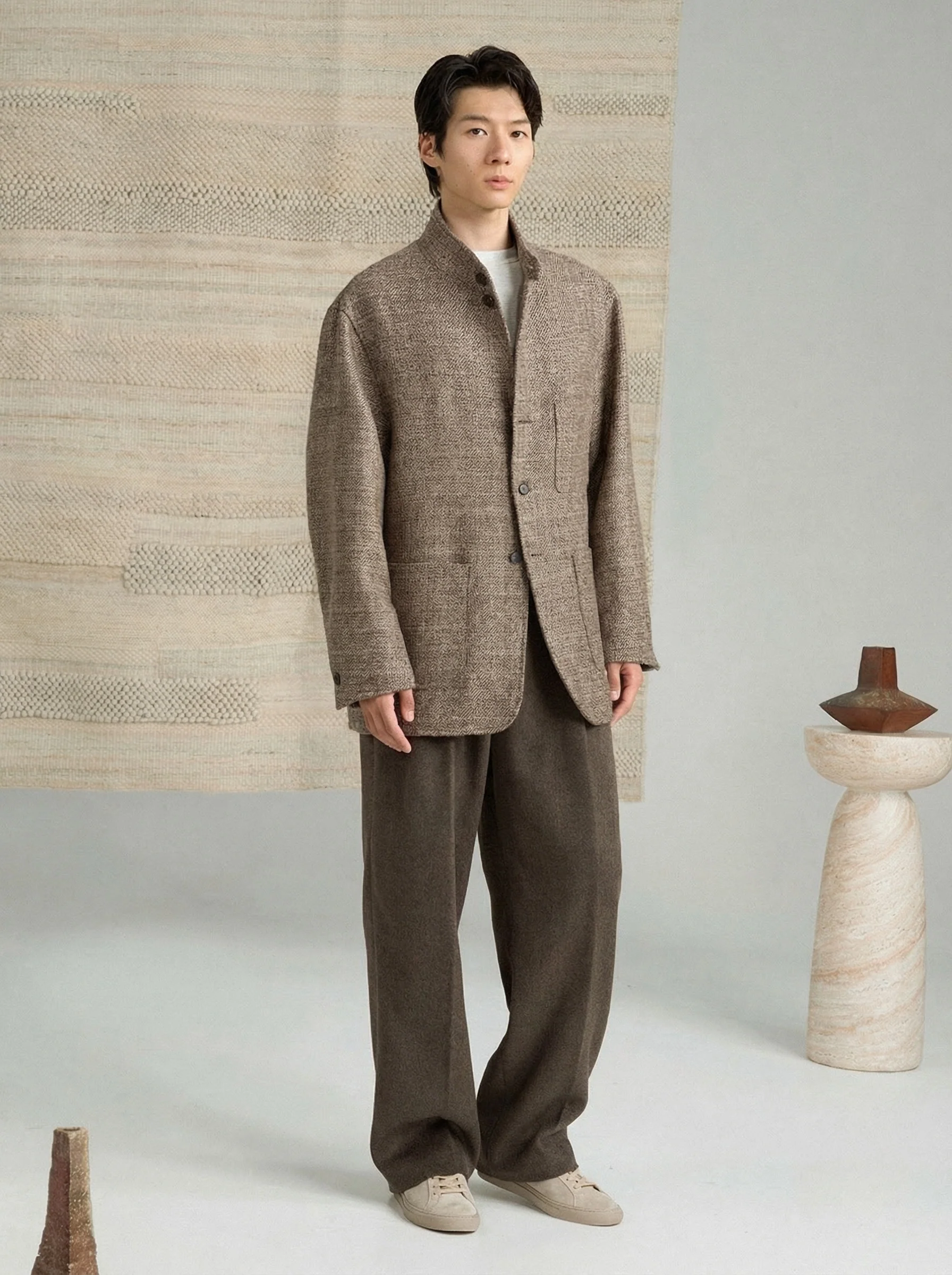 Textured Wool Stand-Collar Jacket