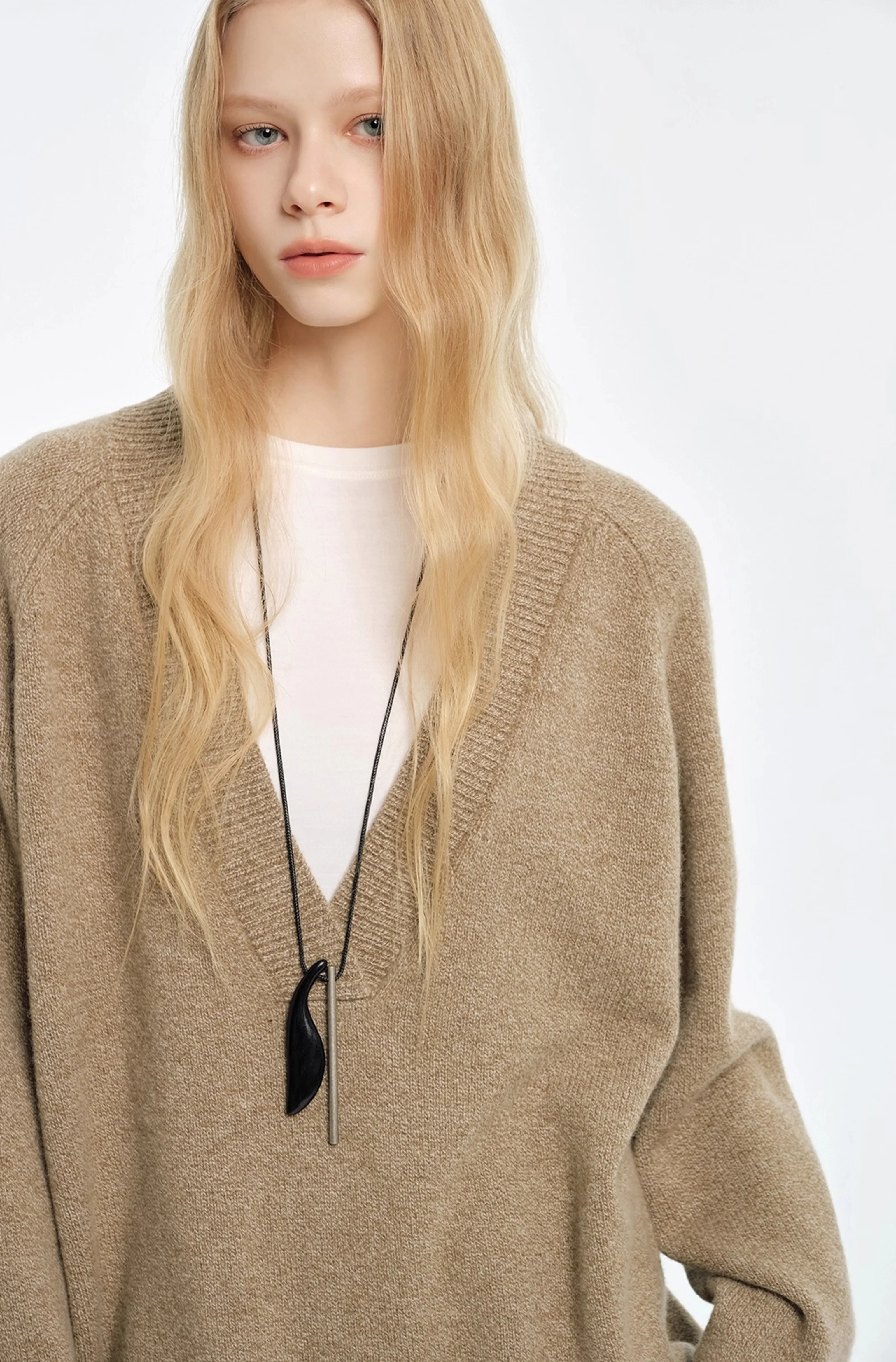 Textured Wool V-Neck Sweater