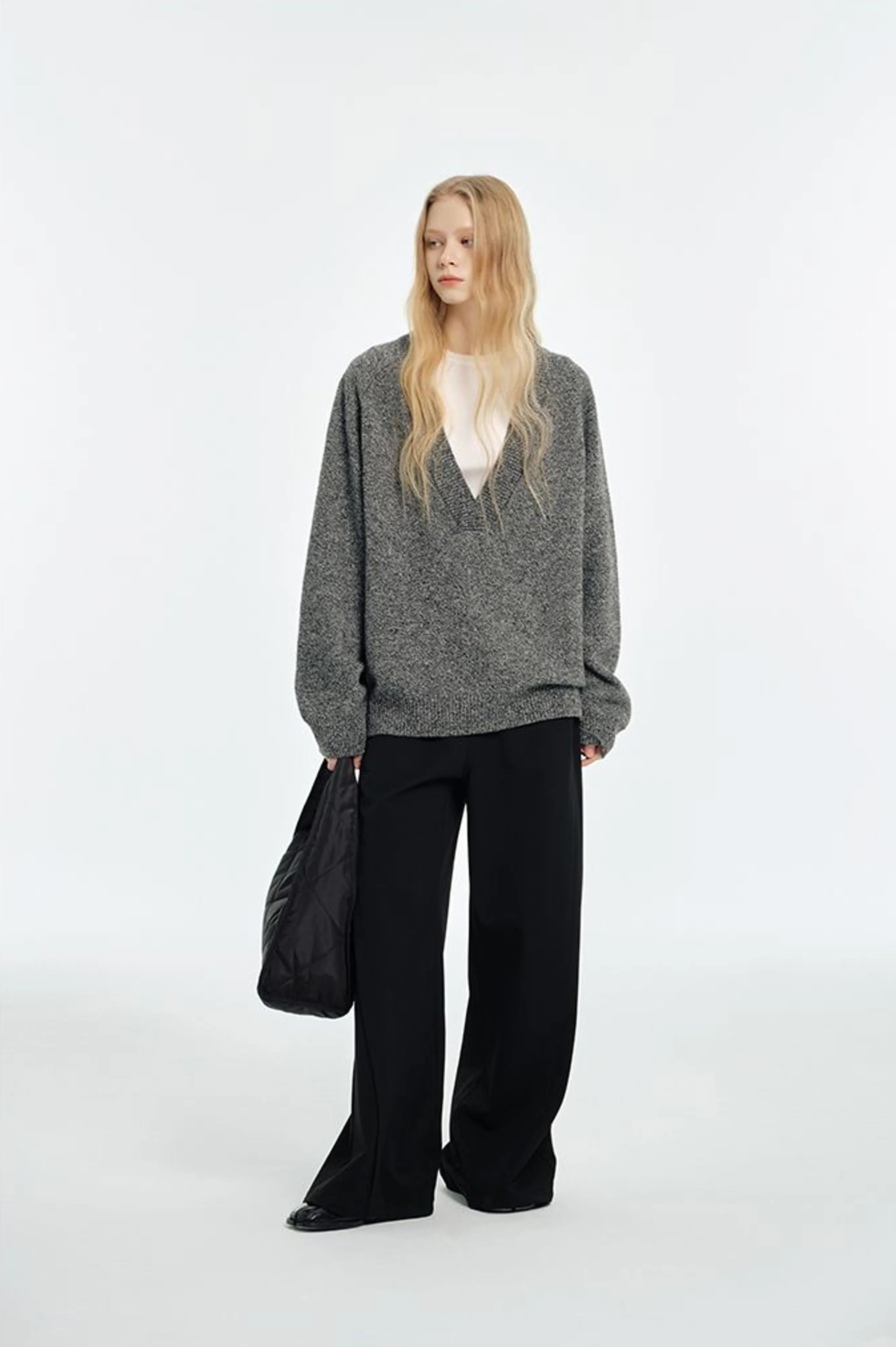Textured Wool V-Neck Sweater - Image 3