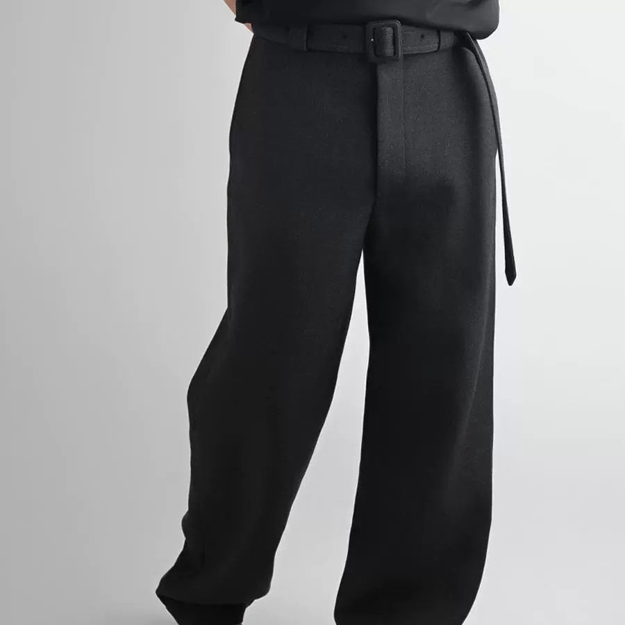 Thickened Wool Belted Trousers