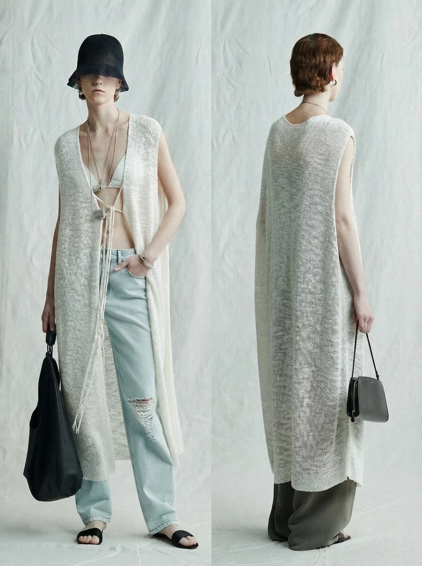 Tie-Front Open-Knit Long Vest - Image 4