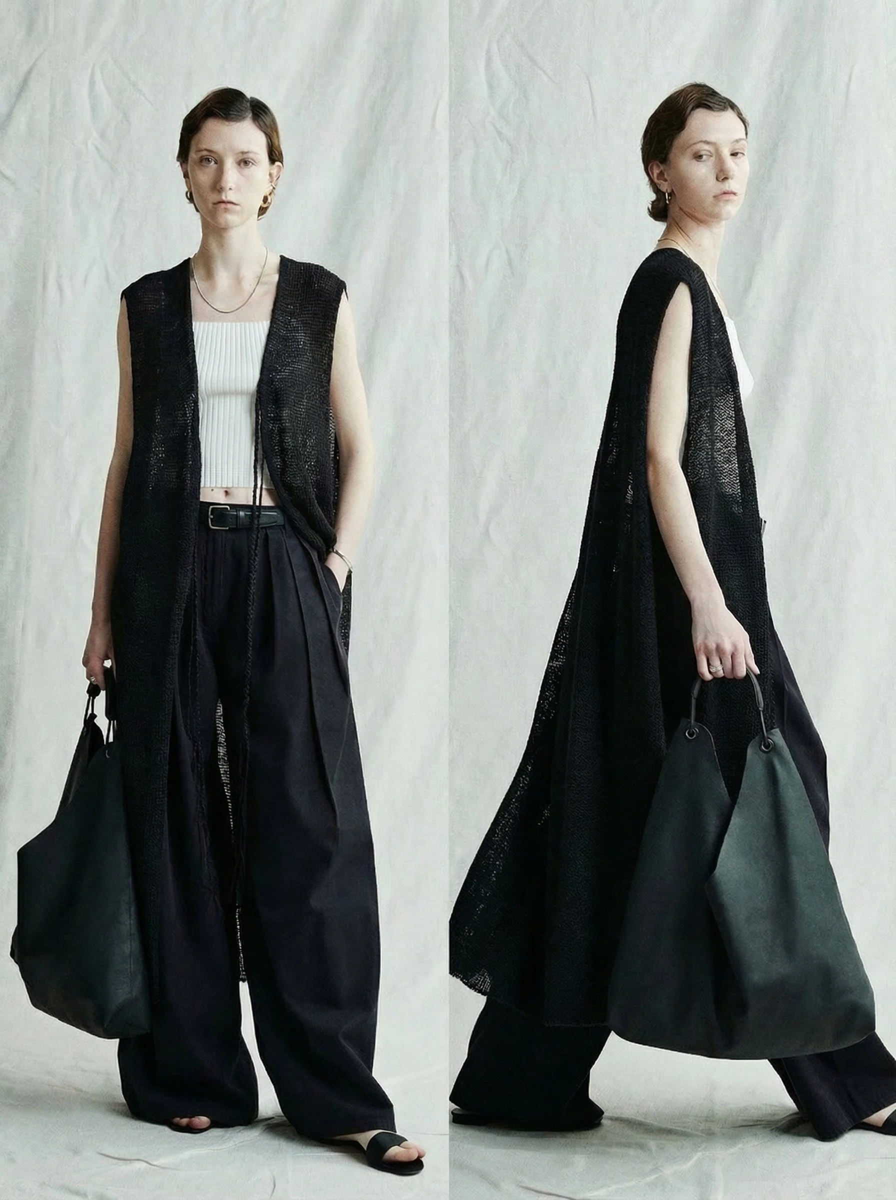 Tie-Front Open-Knit Long Vest - Image 5