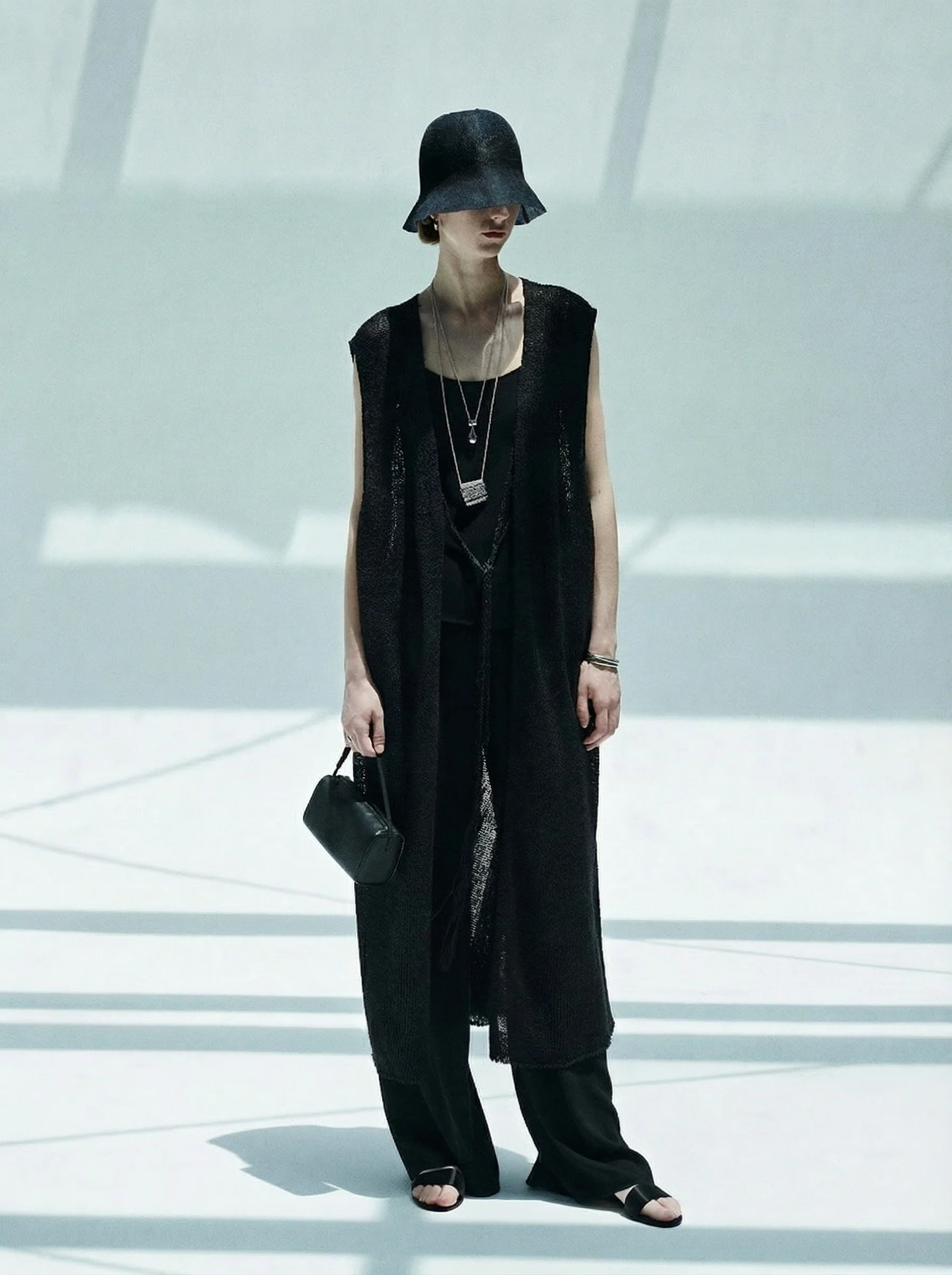 Tie-Front Open-Knit Long Vest - Image 6