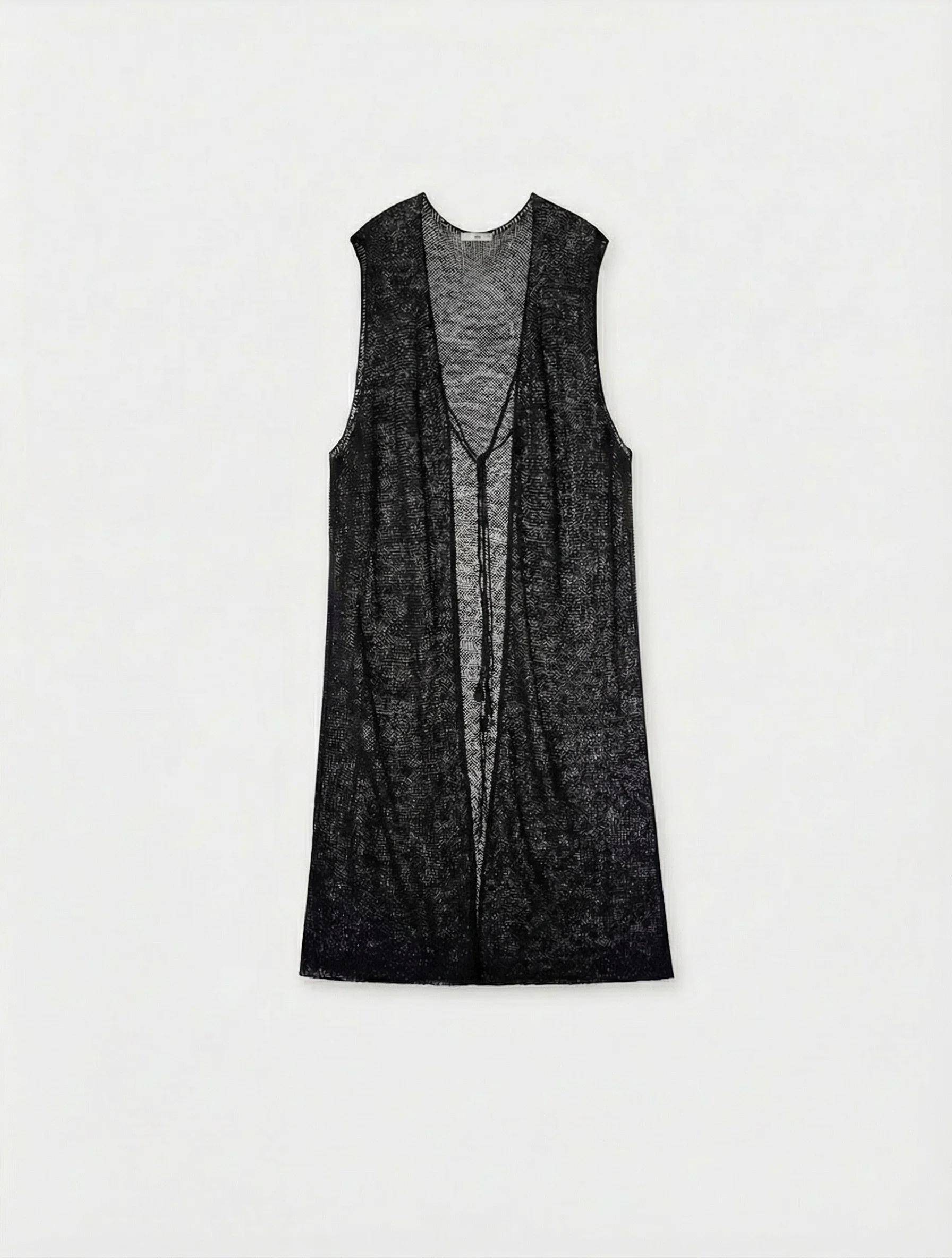 Tie-Front Open-Knit Long Vest - Image 7