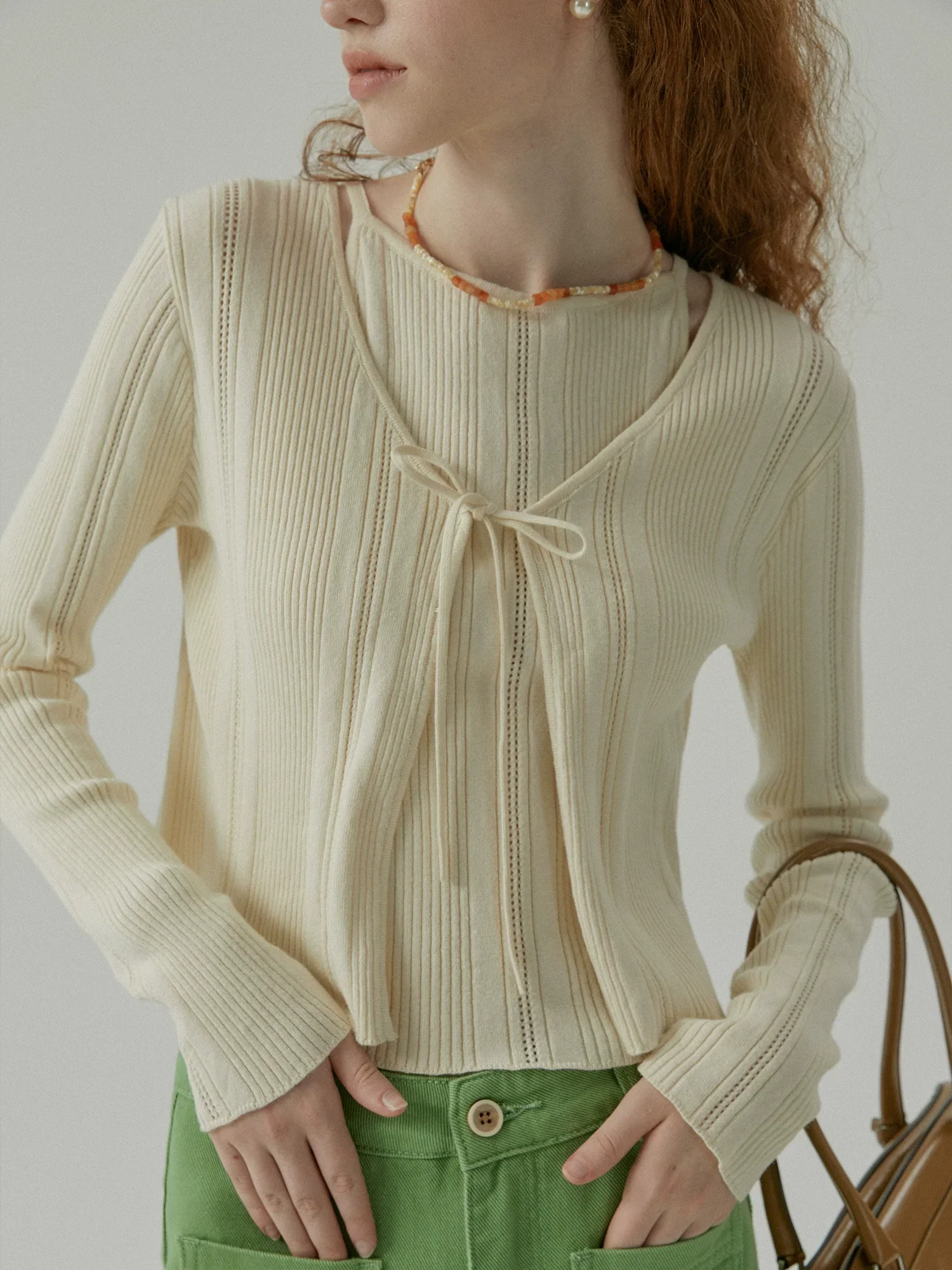 Tie-Front Rib Knit Twin Set - Image 2