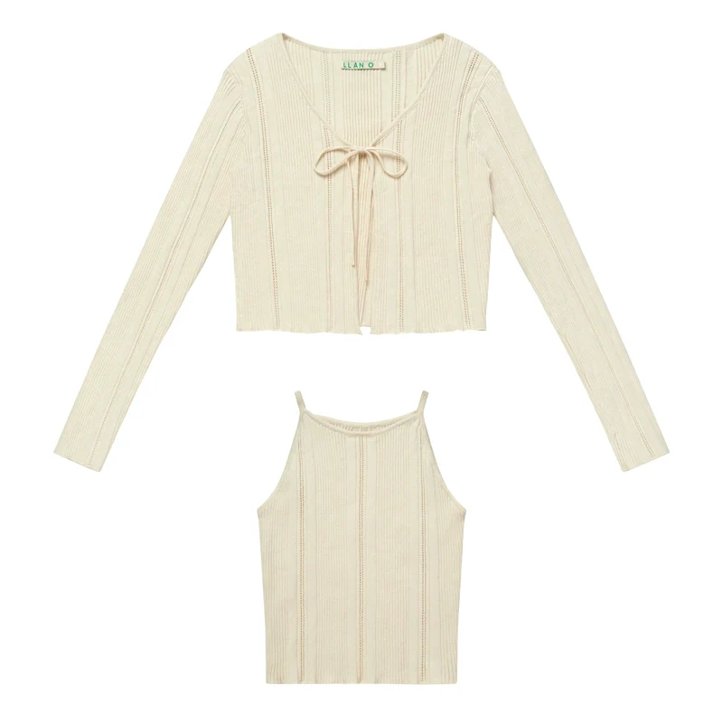 Tie-Front Rib Knit Twin Set - Image 4