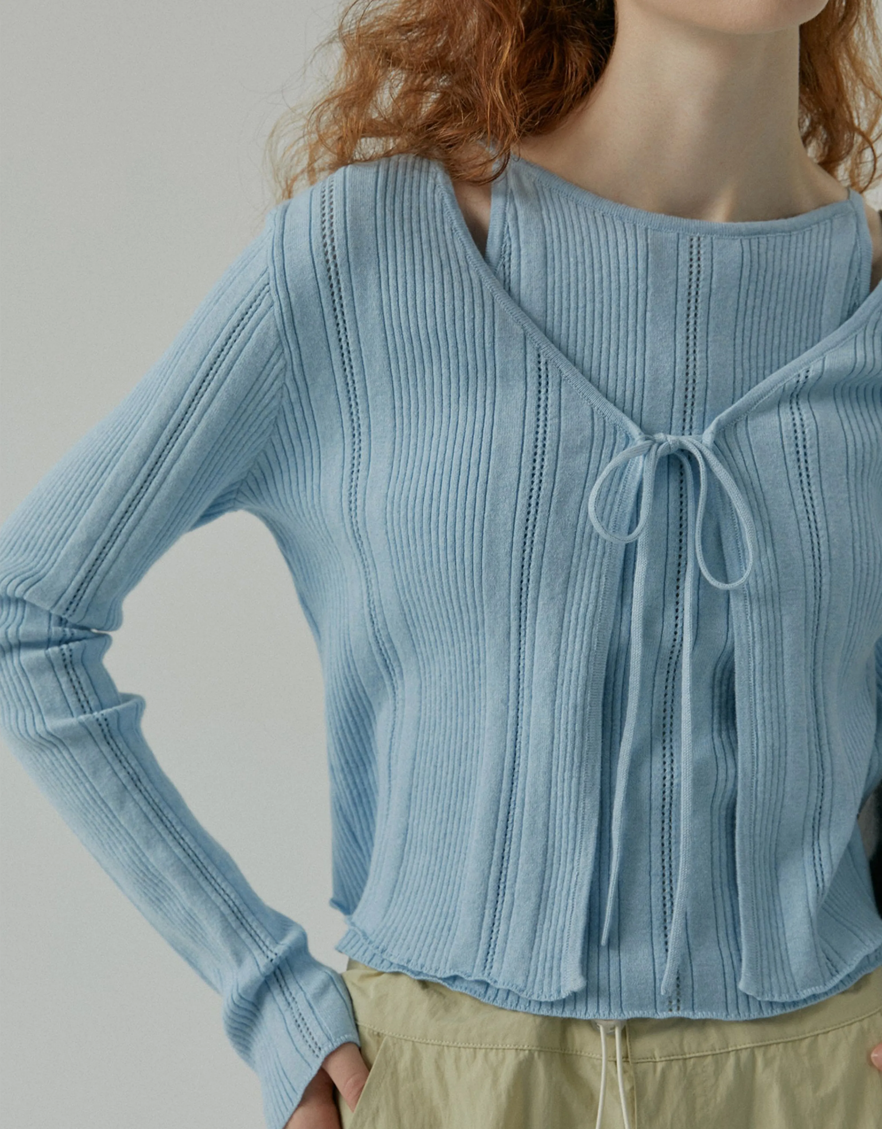 Tie-Front Rib Knit Twin Set - Image 7