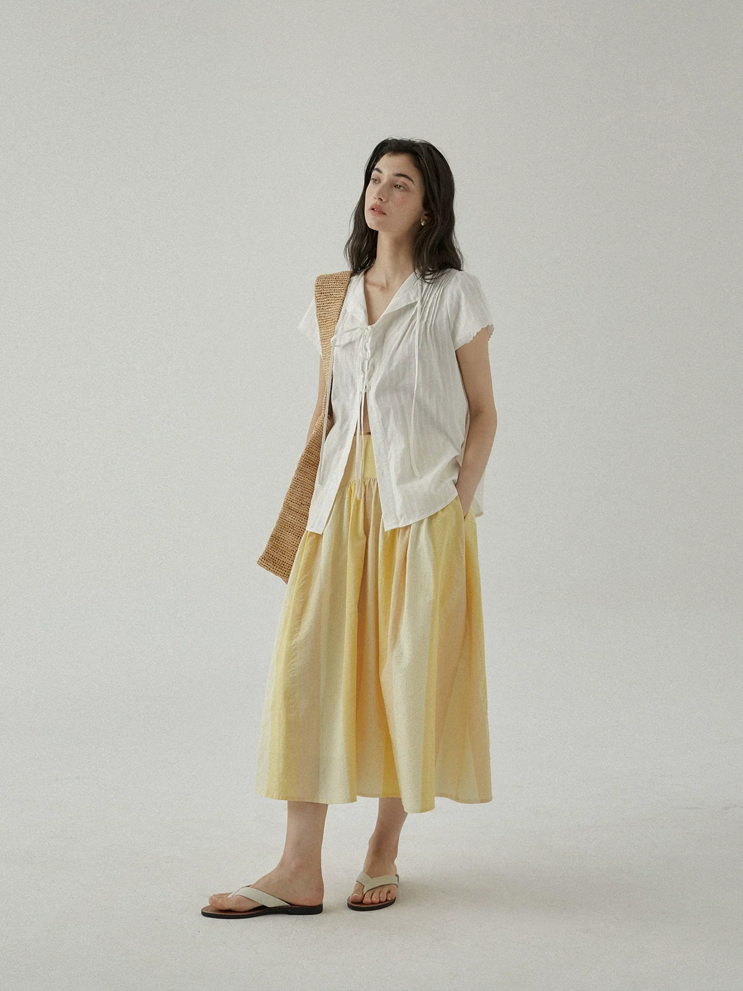 Tie-Front Textured Cotton Blouse - Image 2