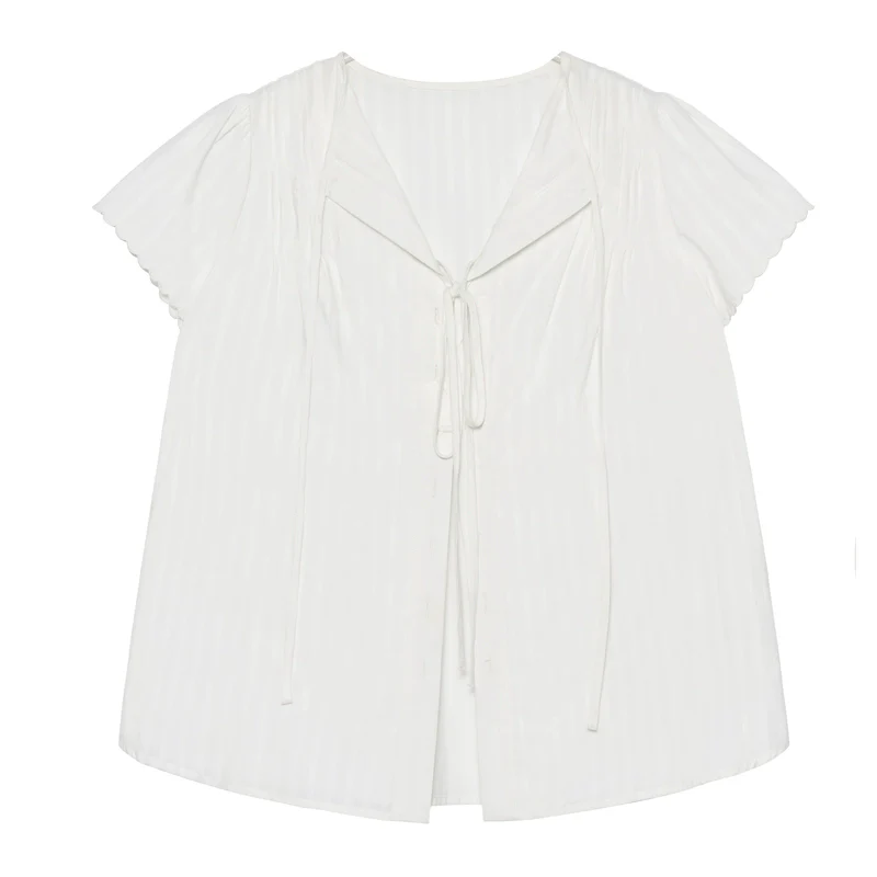 Tie-Front Textured Cotton Blouse - Image 4