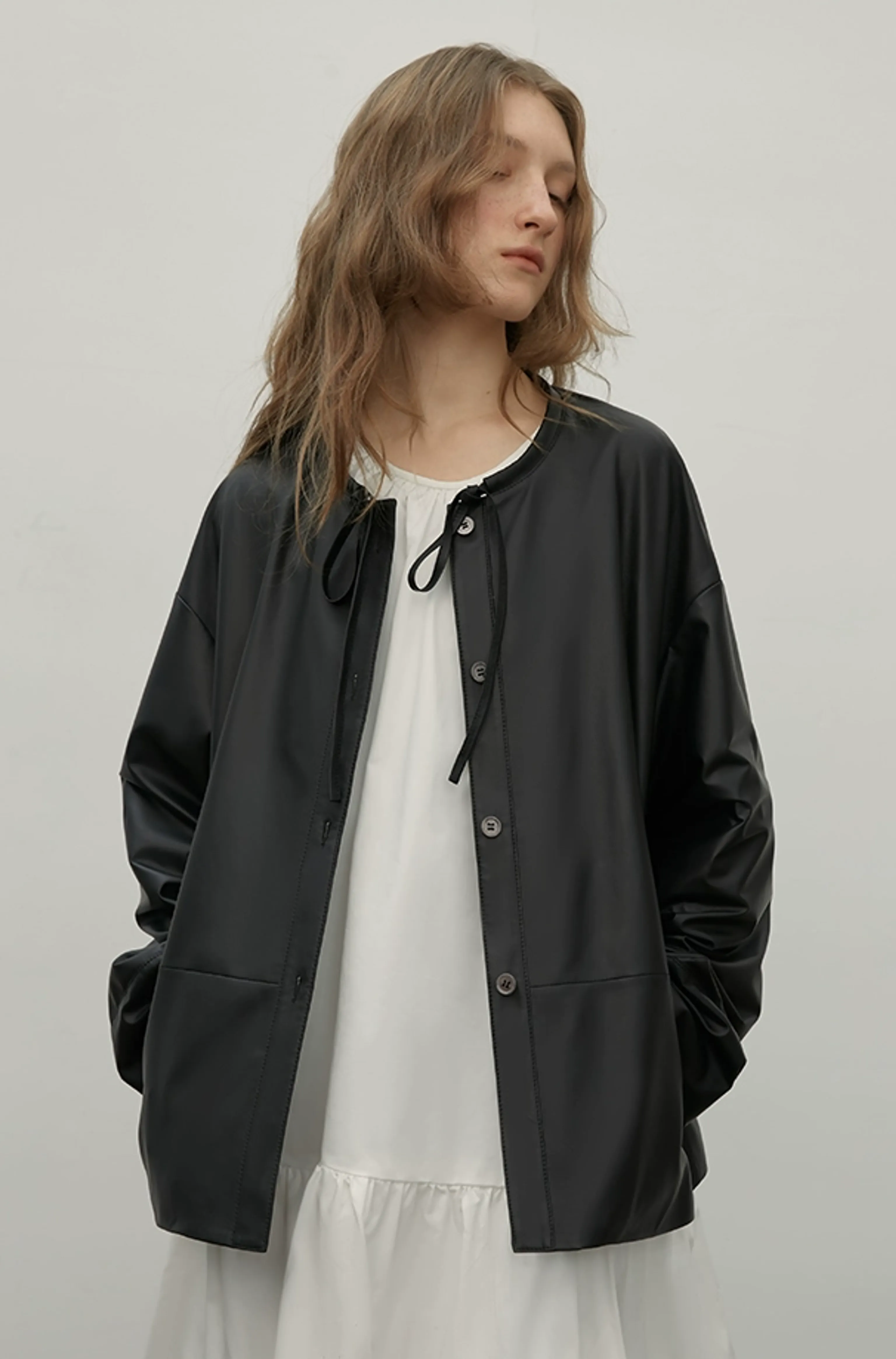 Tie-Neck Coated Lambskin Jacket - Image 6