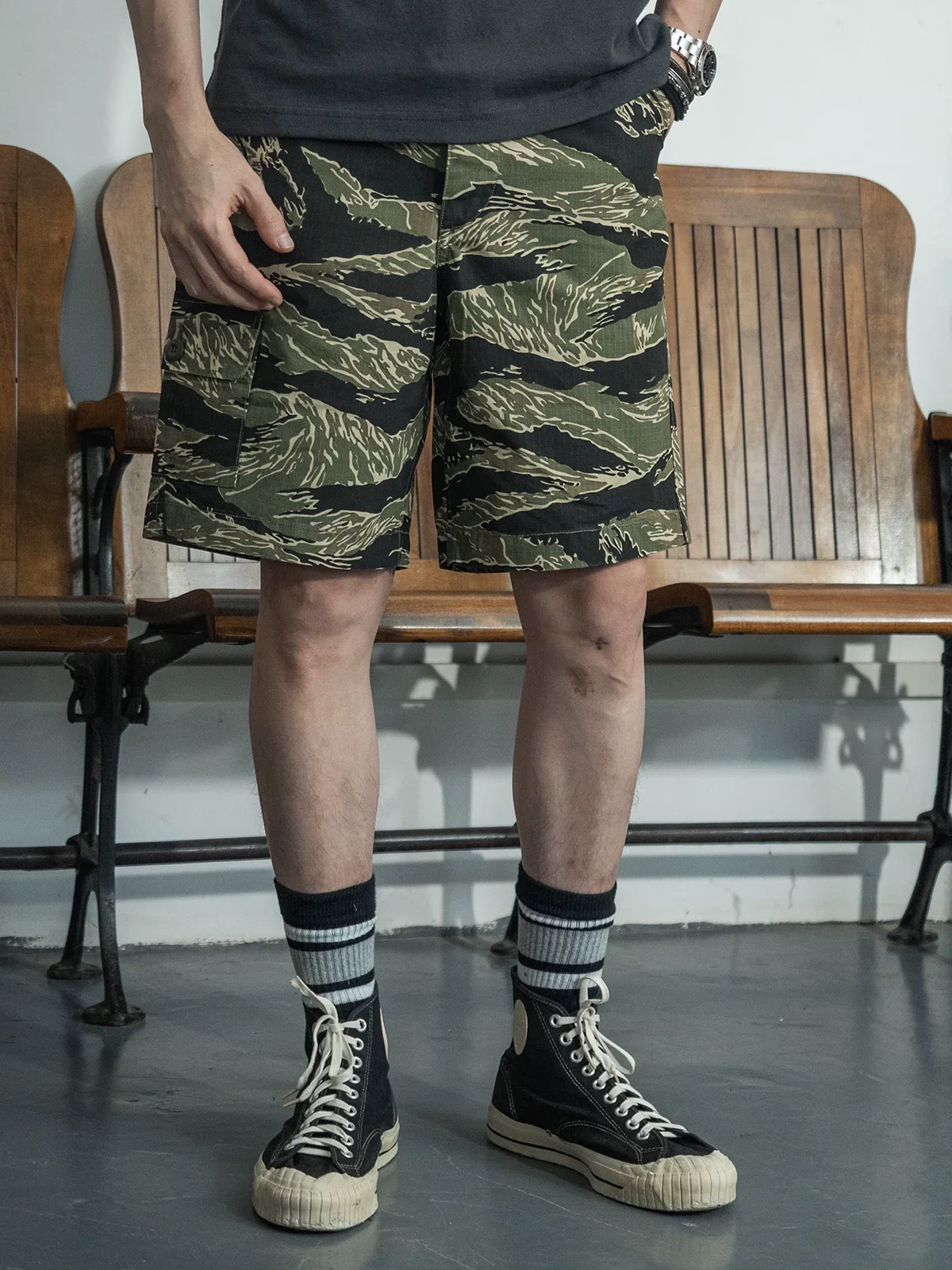 Tiger-Stripe Cargo Shorts