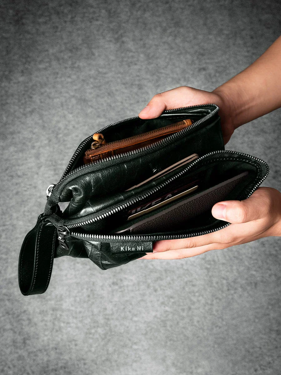 Top Grain Calf Leather Double-Zip Wristlet - Image 2