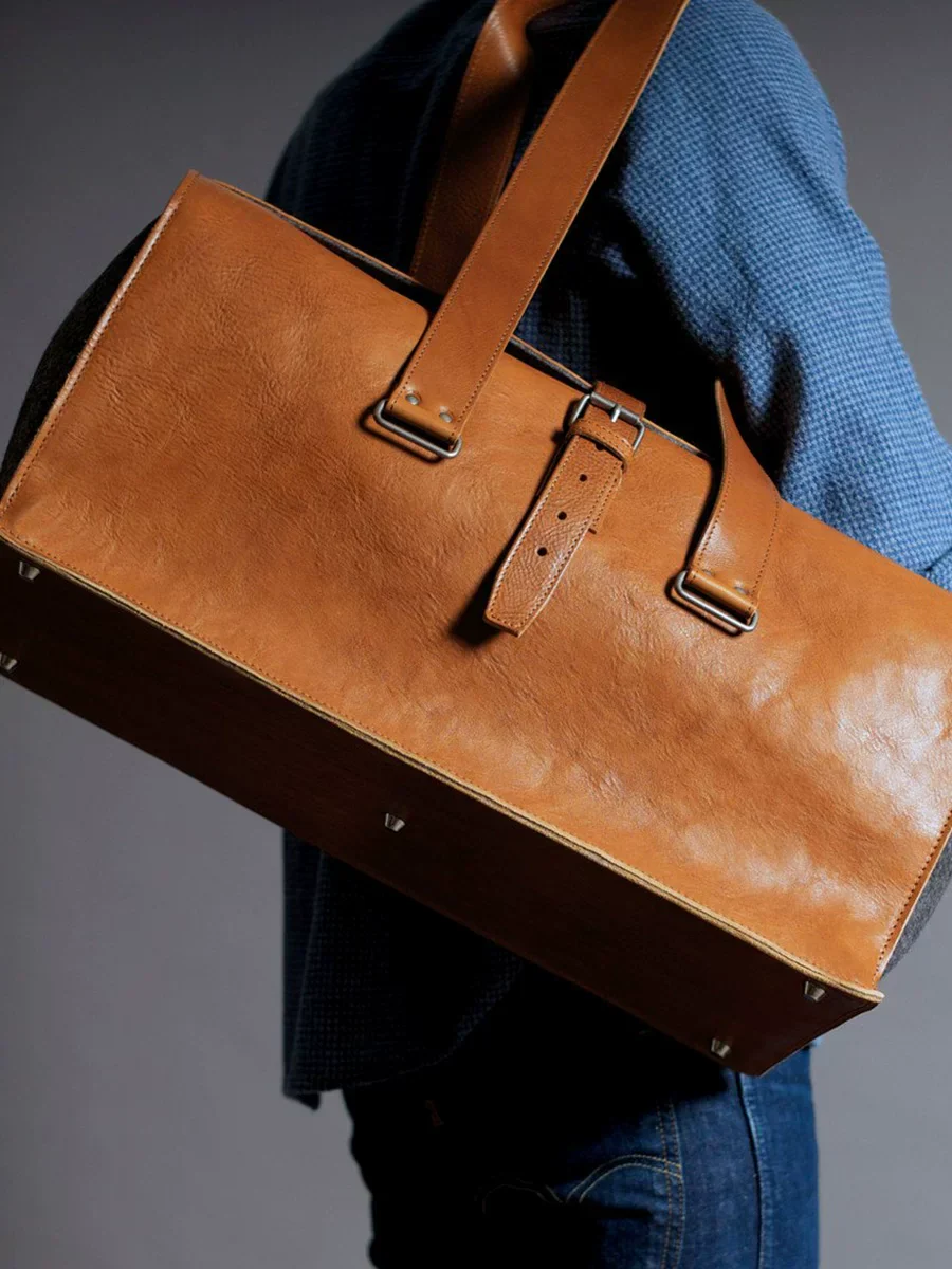 Top-Grain Cognac Leather Travel Duffel