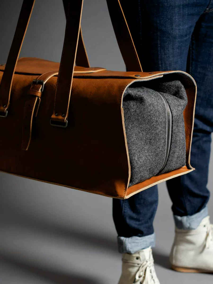 Top-Grain Cognac Leather Travel Duffel - Image 2