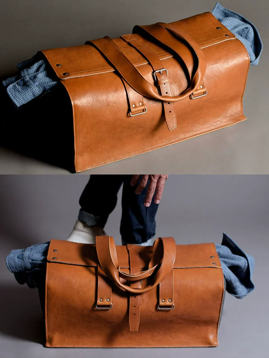 Top-Grain Cognac Leather Travel Duffel - Image 4