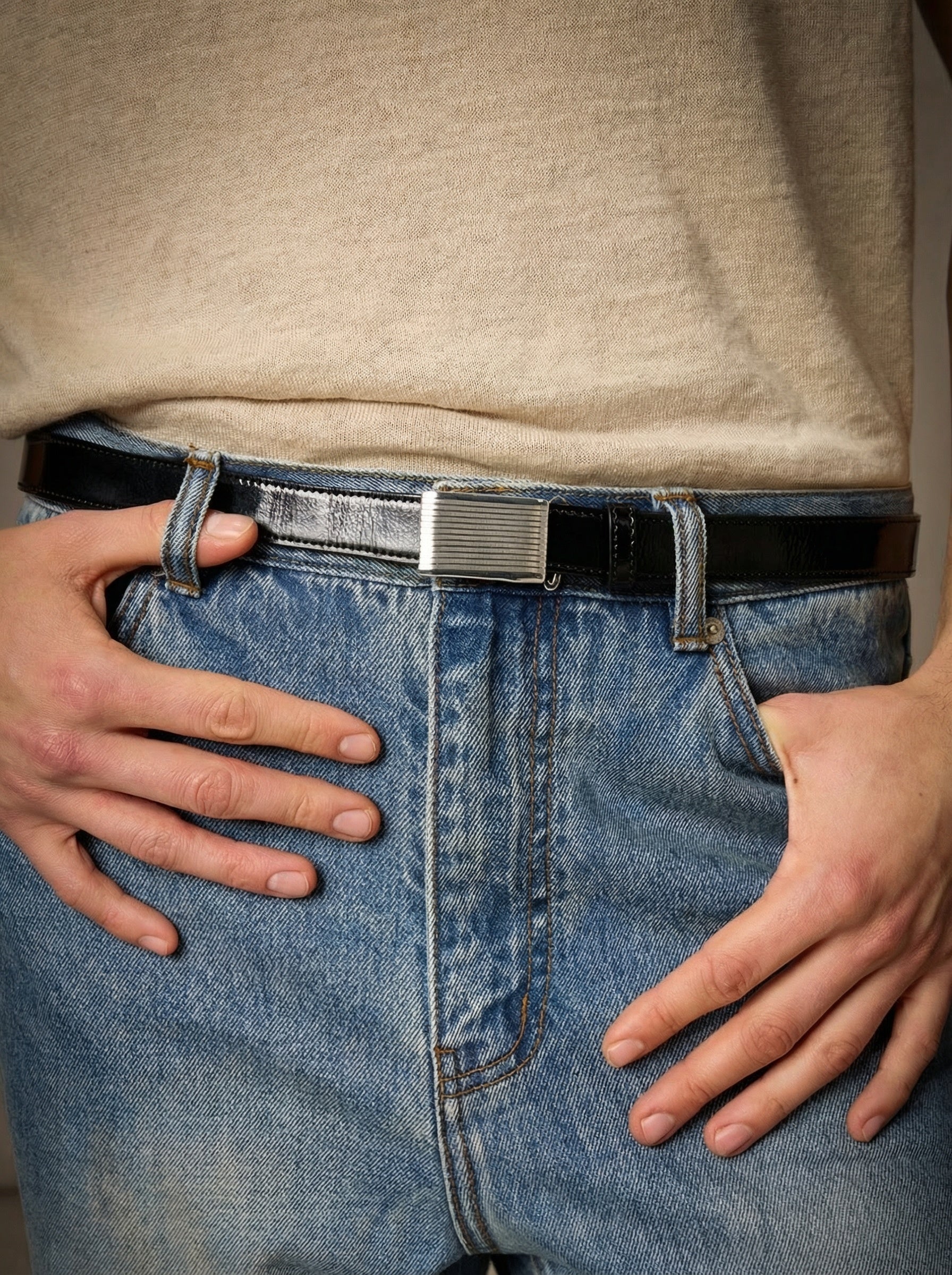 Top-Grain Croc-Embossed Leather Belt - Image 2