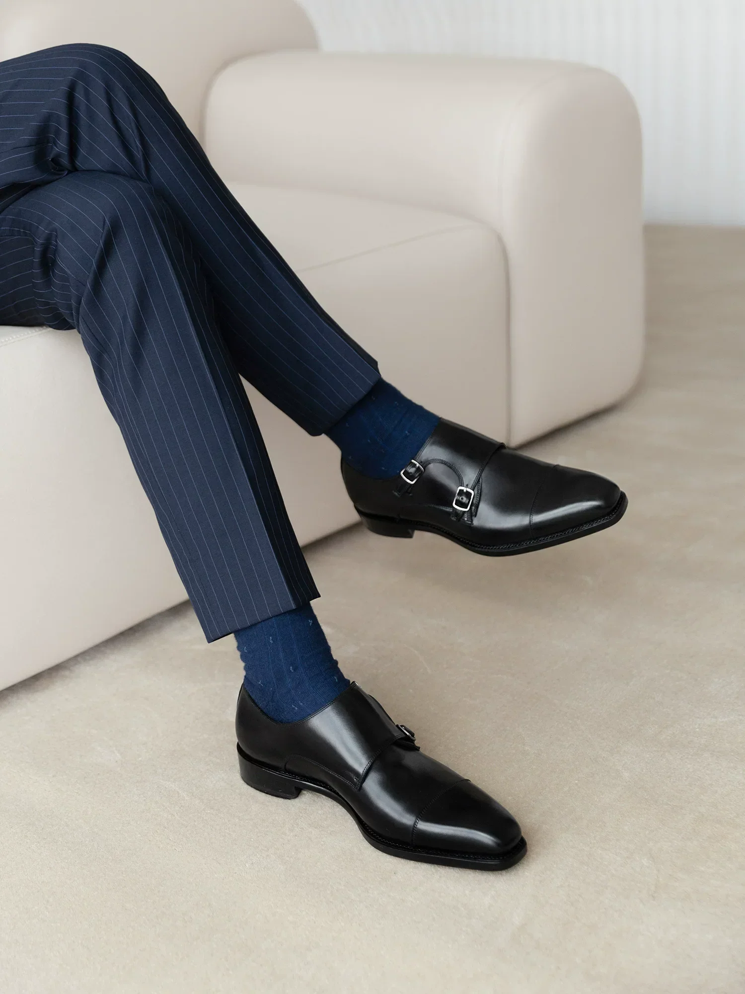 Top Grain Leather Cap-Toe Double Monk Strap
