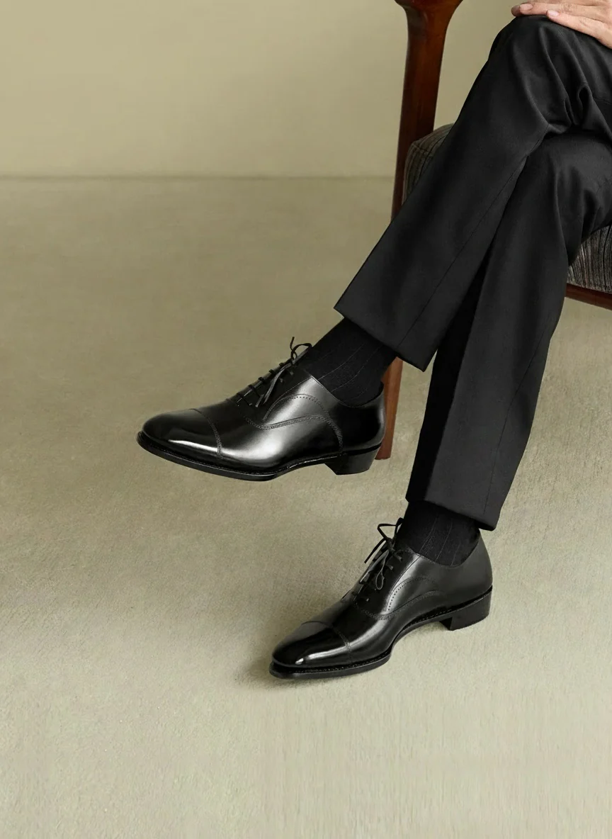 Top-Grain Leather Cap-Toe Oxford, Black Calf - Image 2