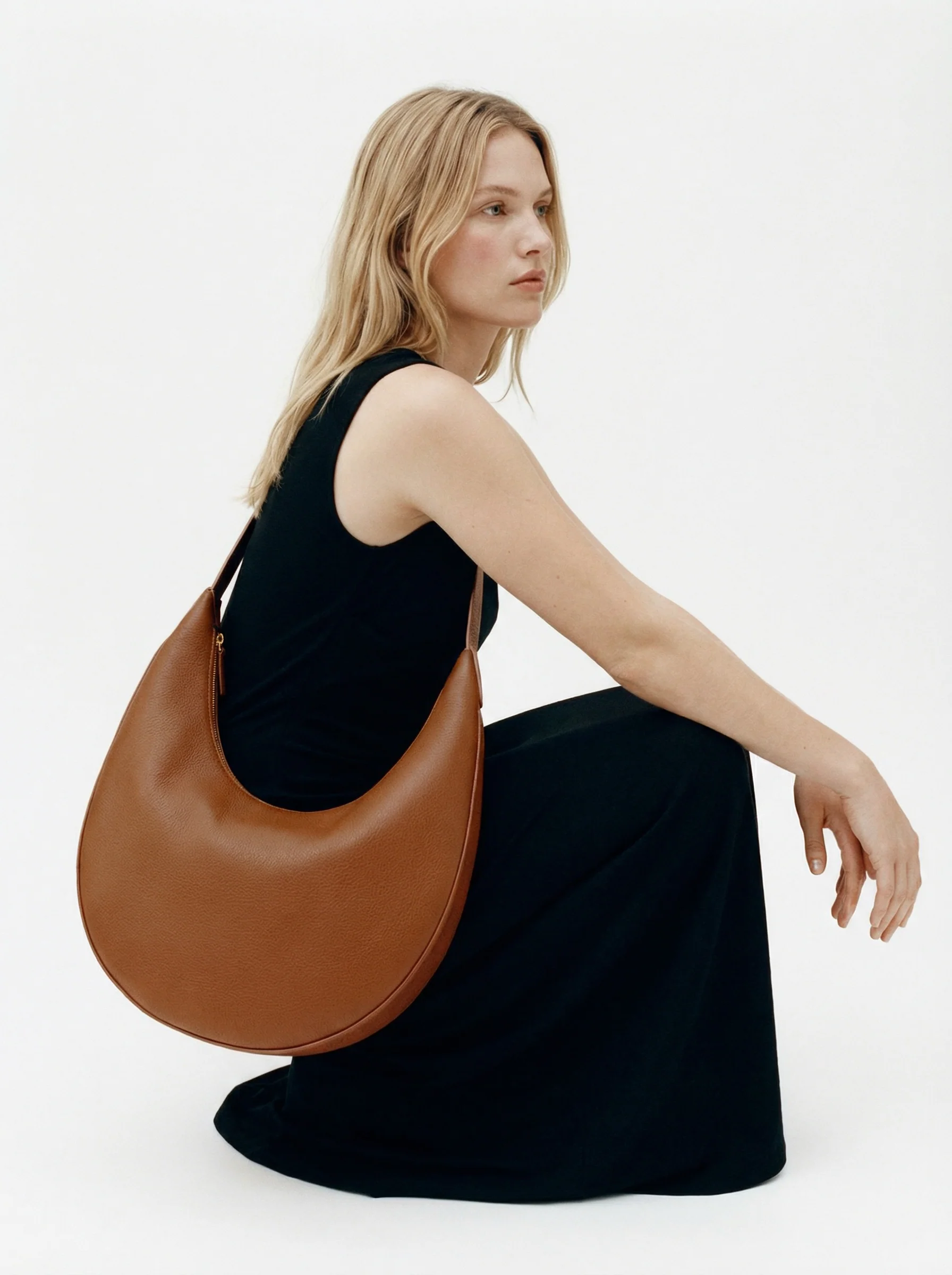 Top Grain Leather Crescent Hobo Bag - Image 2