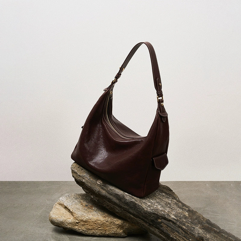 Top-Grain Leather Crescent Shoulder Bag