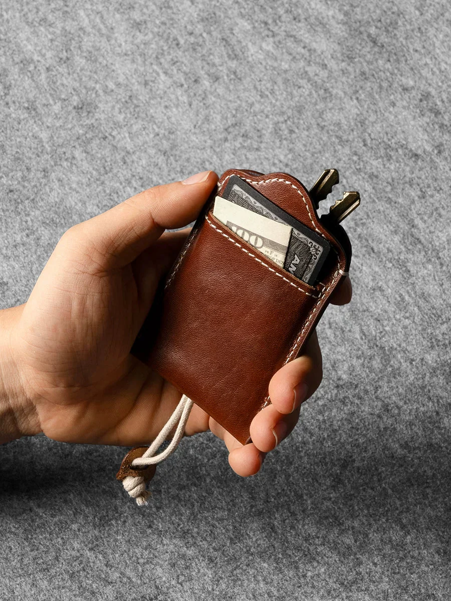 Top Grain Leather Keychain Card Sleeve