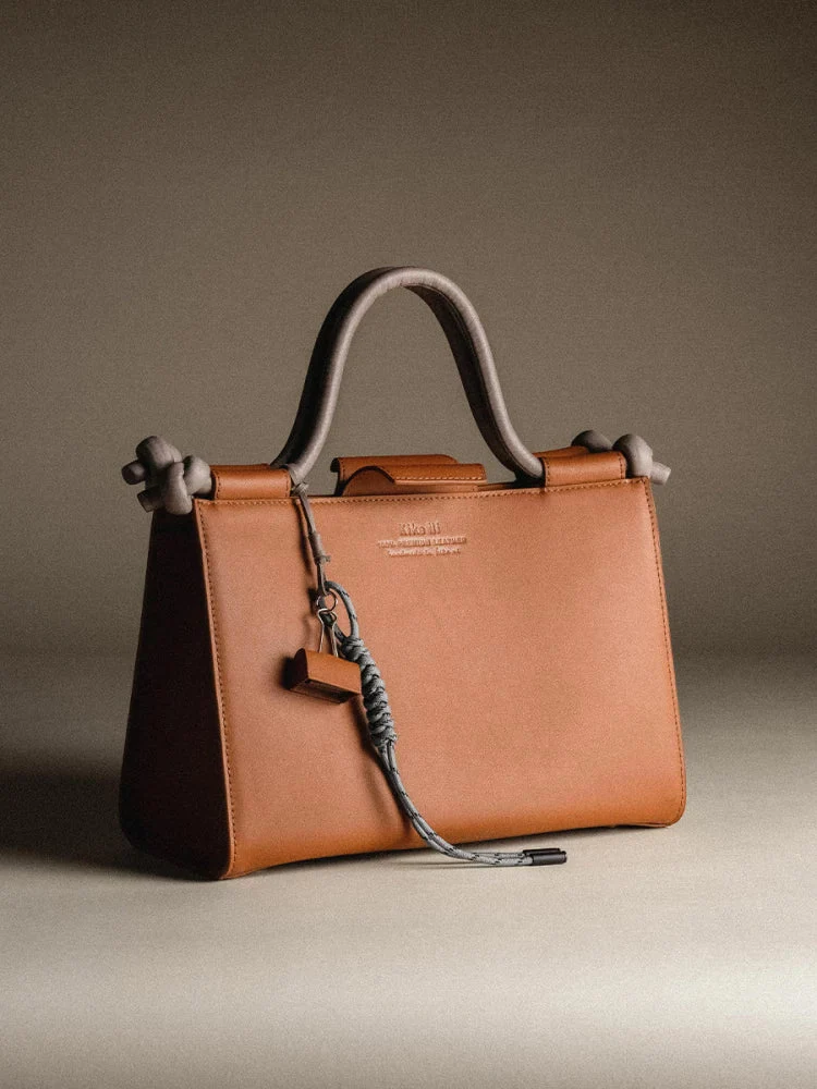Top-Grain Leather Knotted Handle Satchel