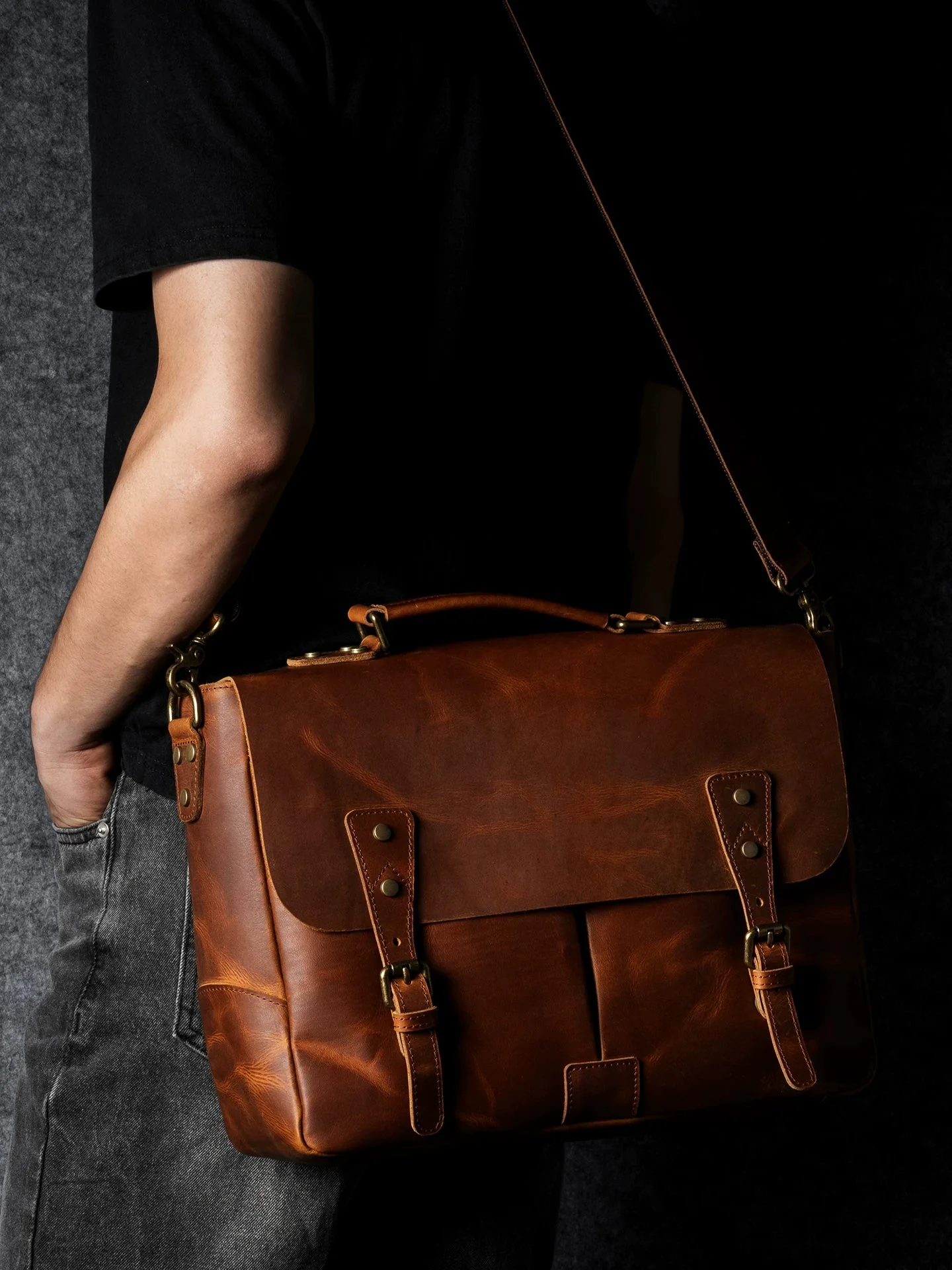 Top-Grain Leather Messenger Briefcase