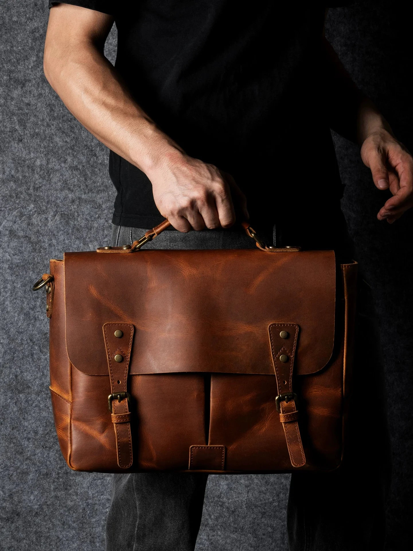 Top-Grain Leather Messenger Briefcase - Image 3