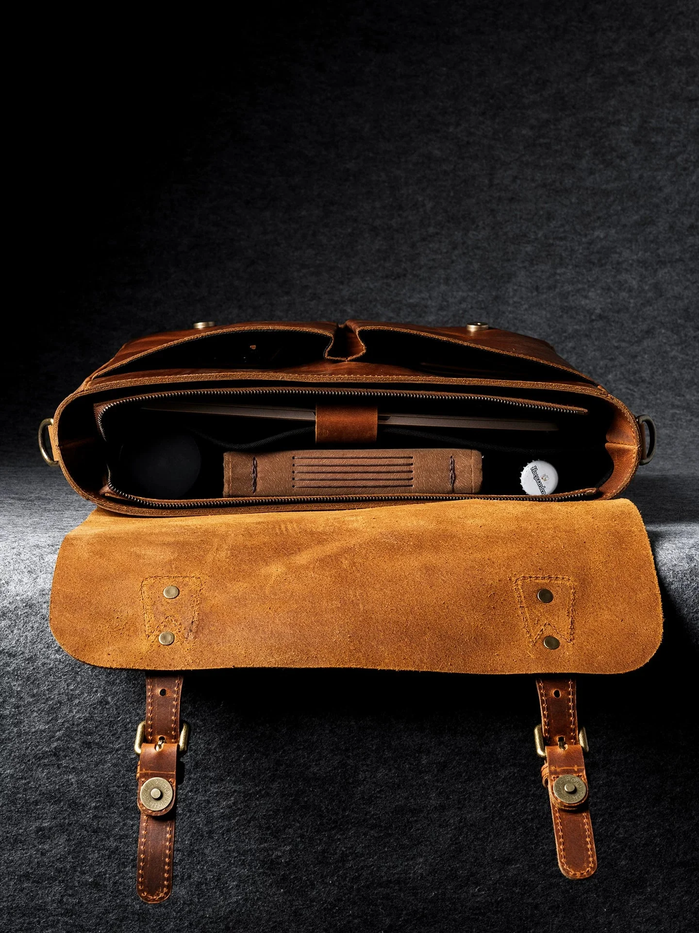Top-Grain Leather Messenger Briefcase - Image 4
