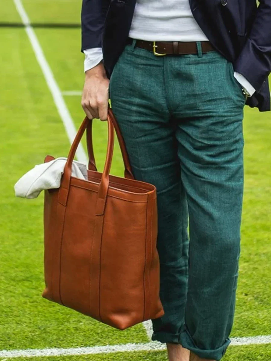 Top-Grain Leather Vertical Panel Tote - Image 2