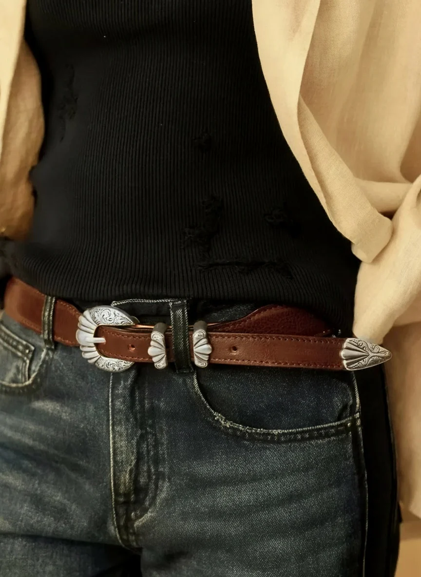 Top Grain Leather Western Belt with Engraved Buckle - Image 3