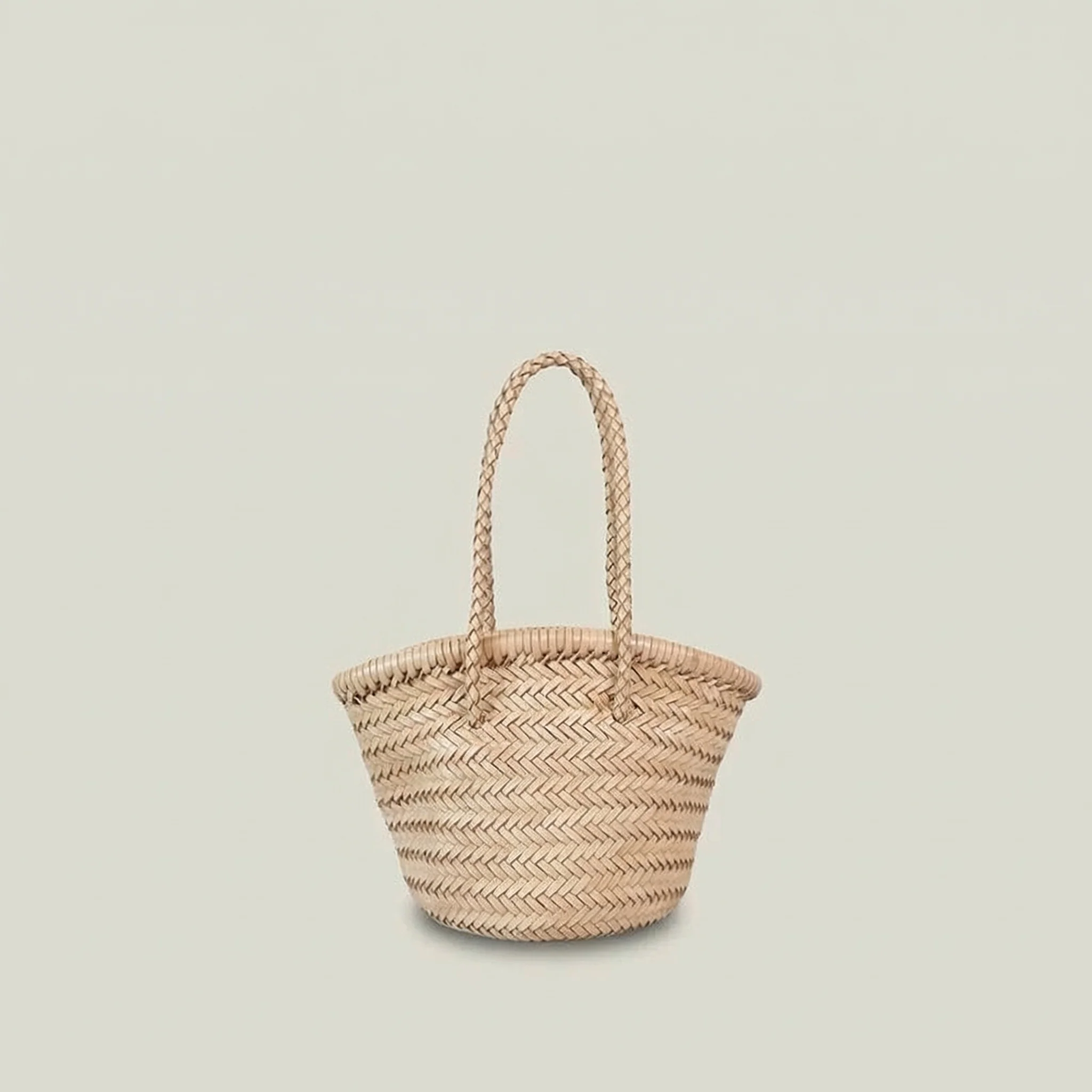 Top Grain Leather Woven Bucket Bag - Image 3