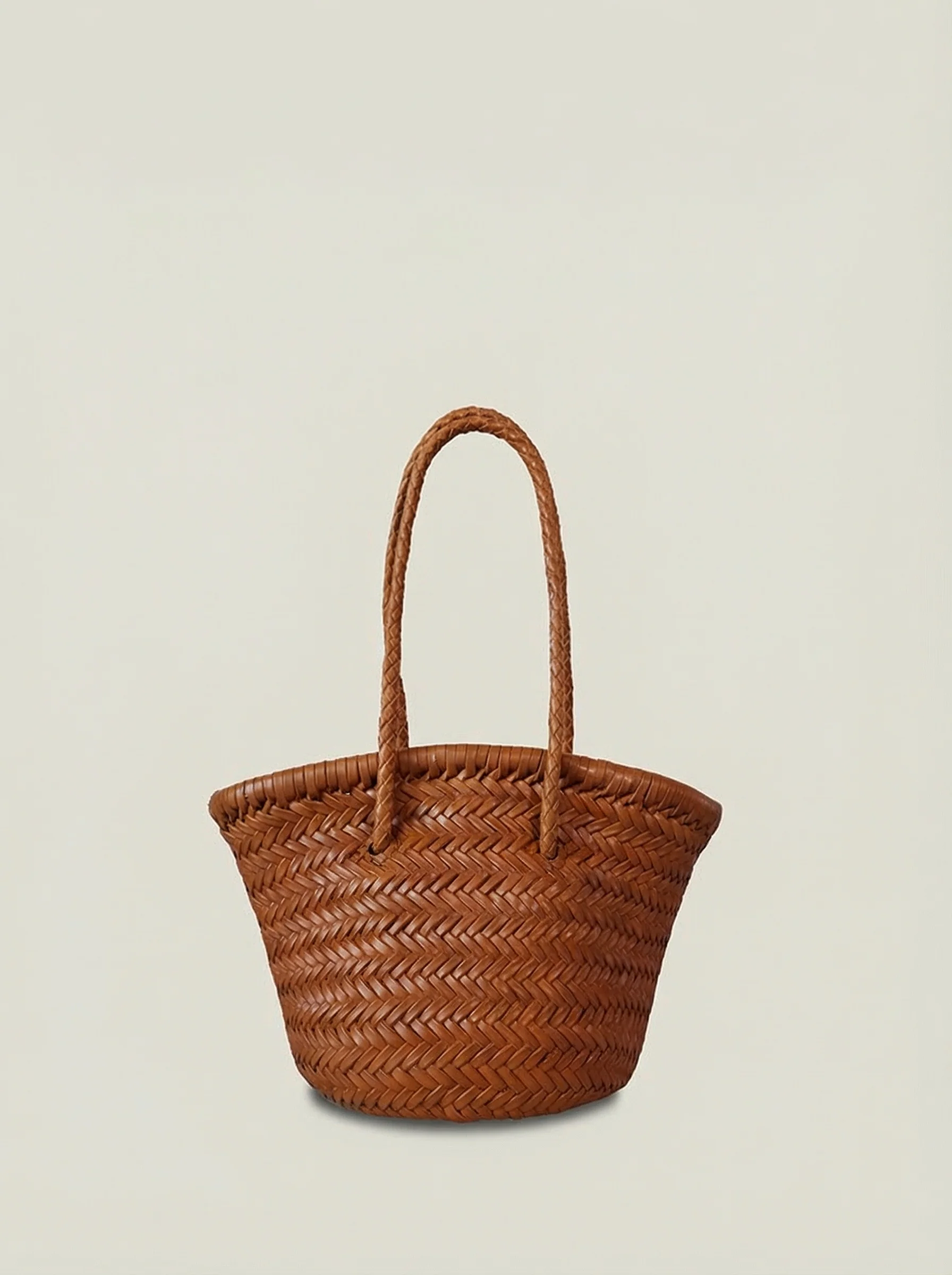 Top Grain Leather Woven Bucket Bag - Image 5