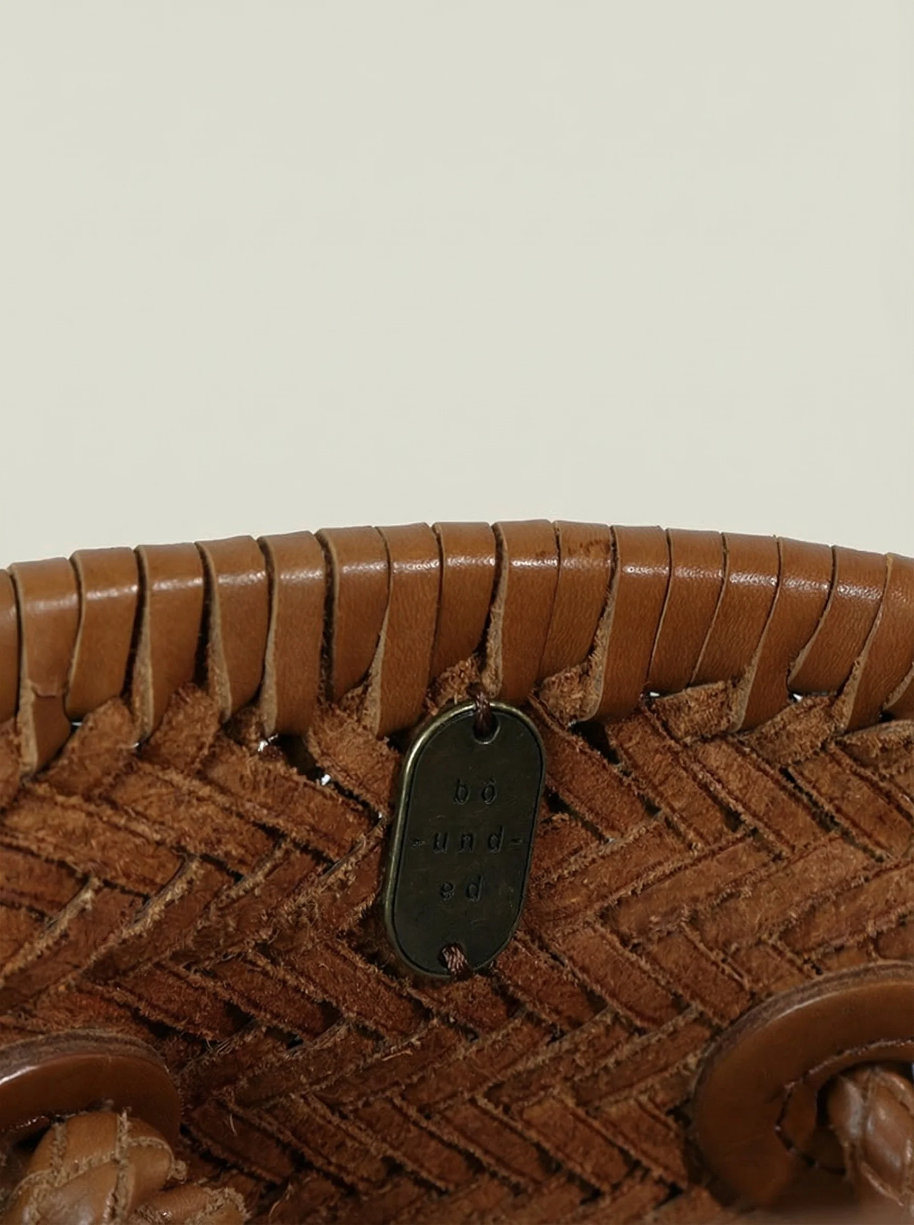 Top Grain Leather Woven Bucket Bag - Image 7