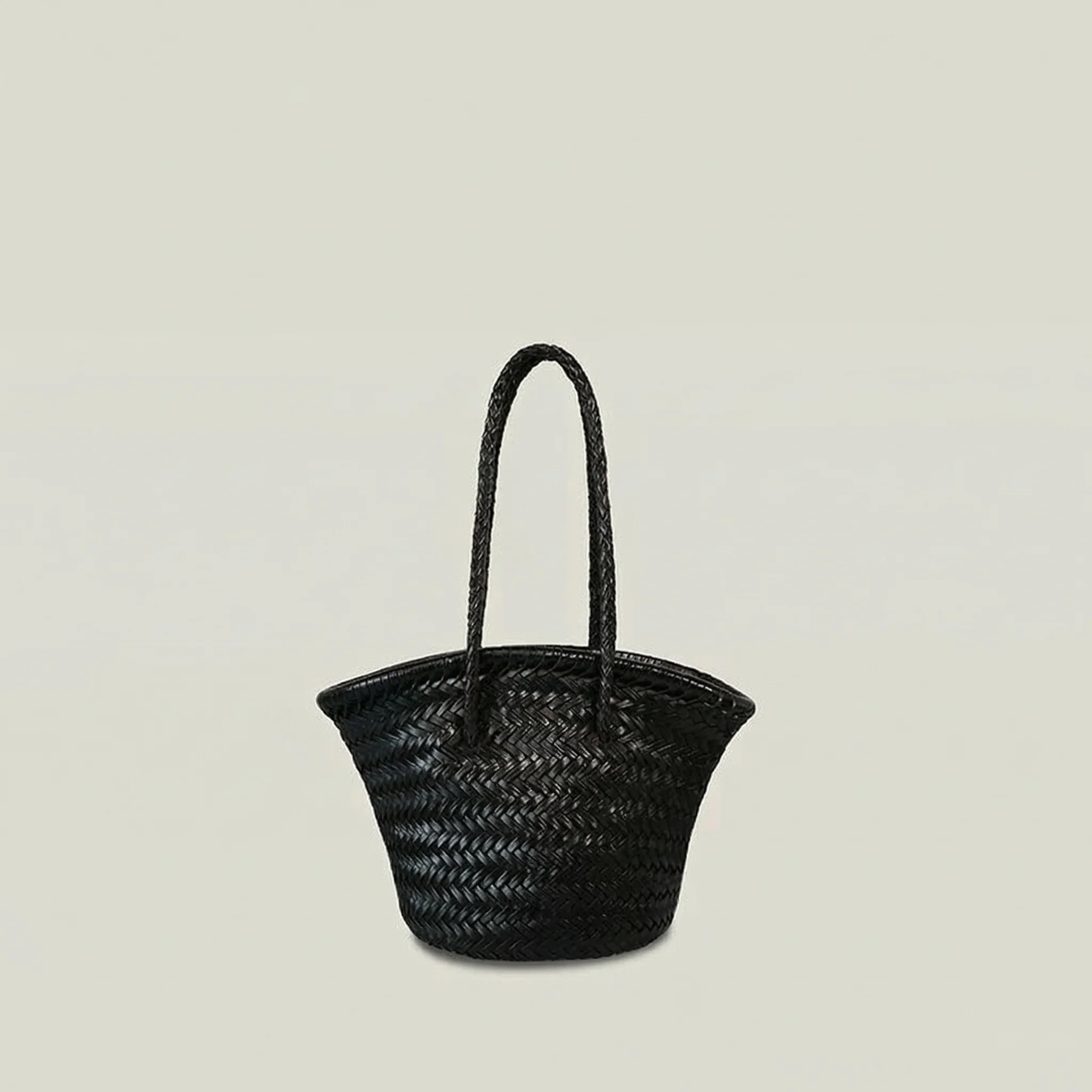Top Grain Leather Woven Bucket Bag - Image 8